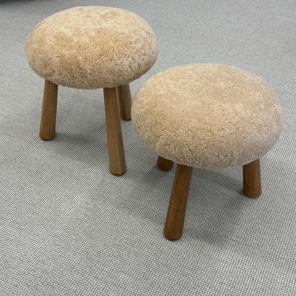 Three Contemporary Scandinavian Modern Style Sheepskin Stools / Ottomans In New Condition In Stamford, CT