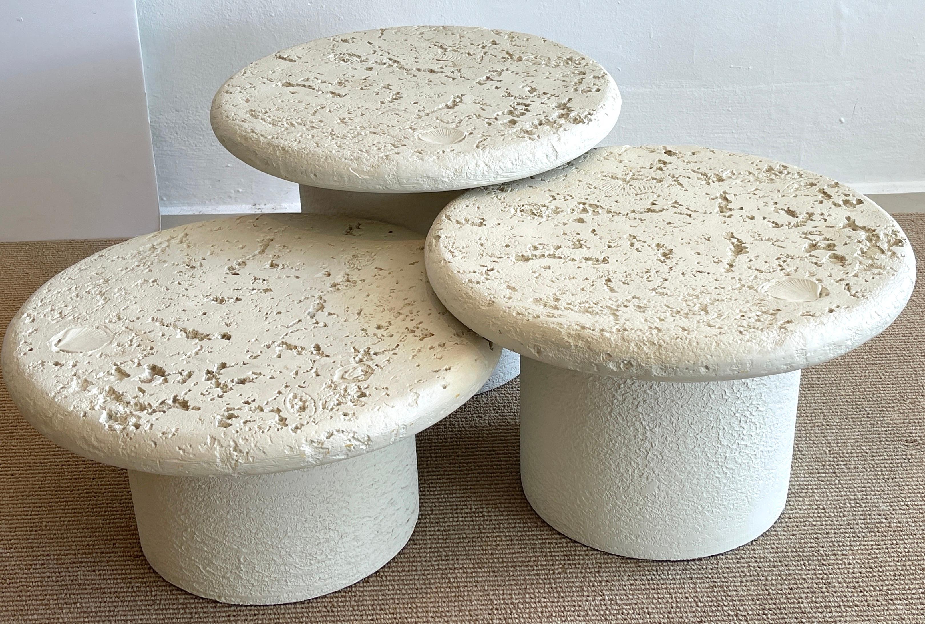 Mid-Century Modern Three Coquina Stone Style Tiered Tables, C. 1970s
