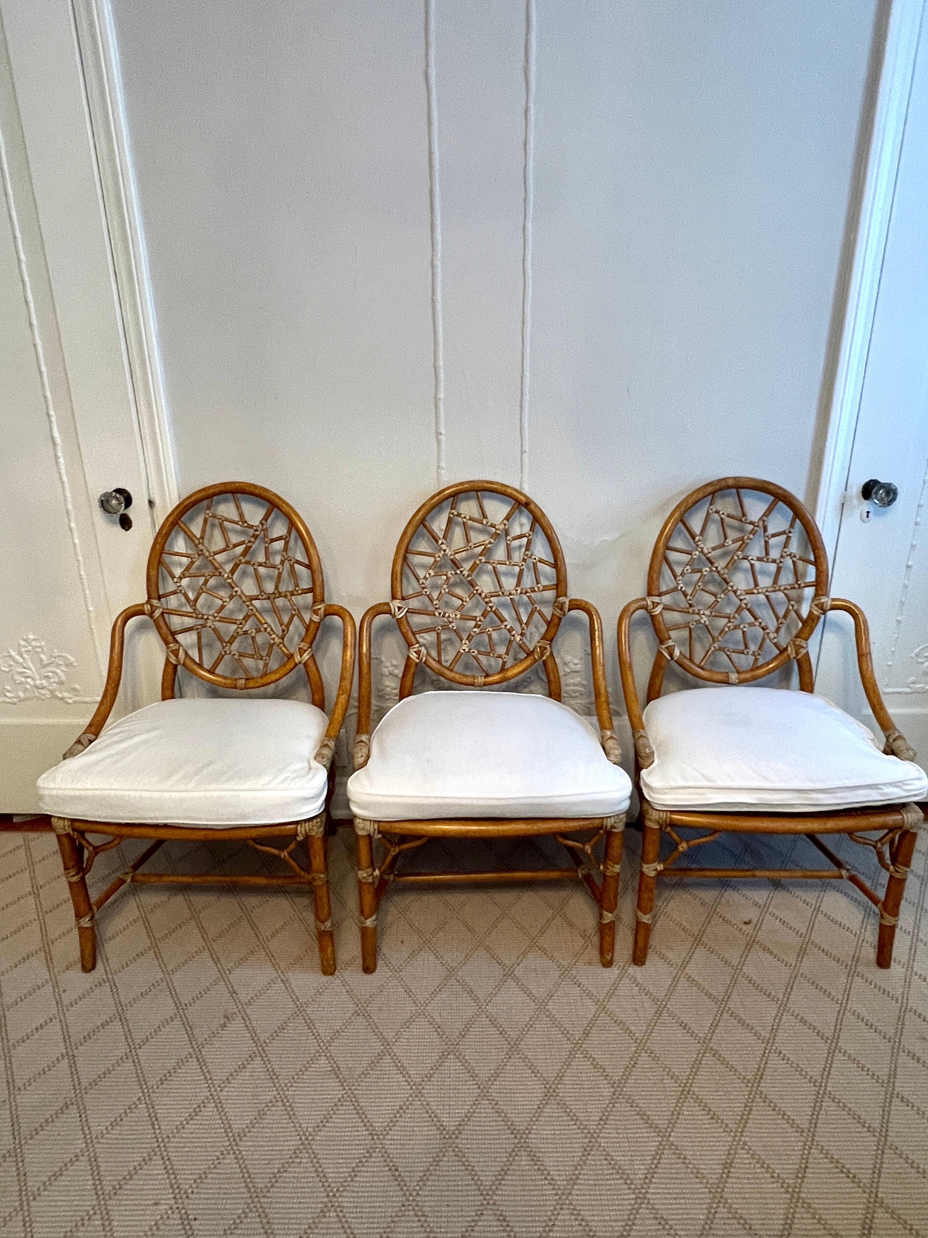 Mid-Century Modern Crackled Finish Signed  McGuire Cracked Ice Chairs with Leather Lashing For Sale