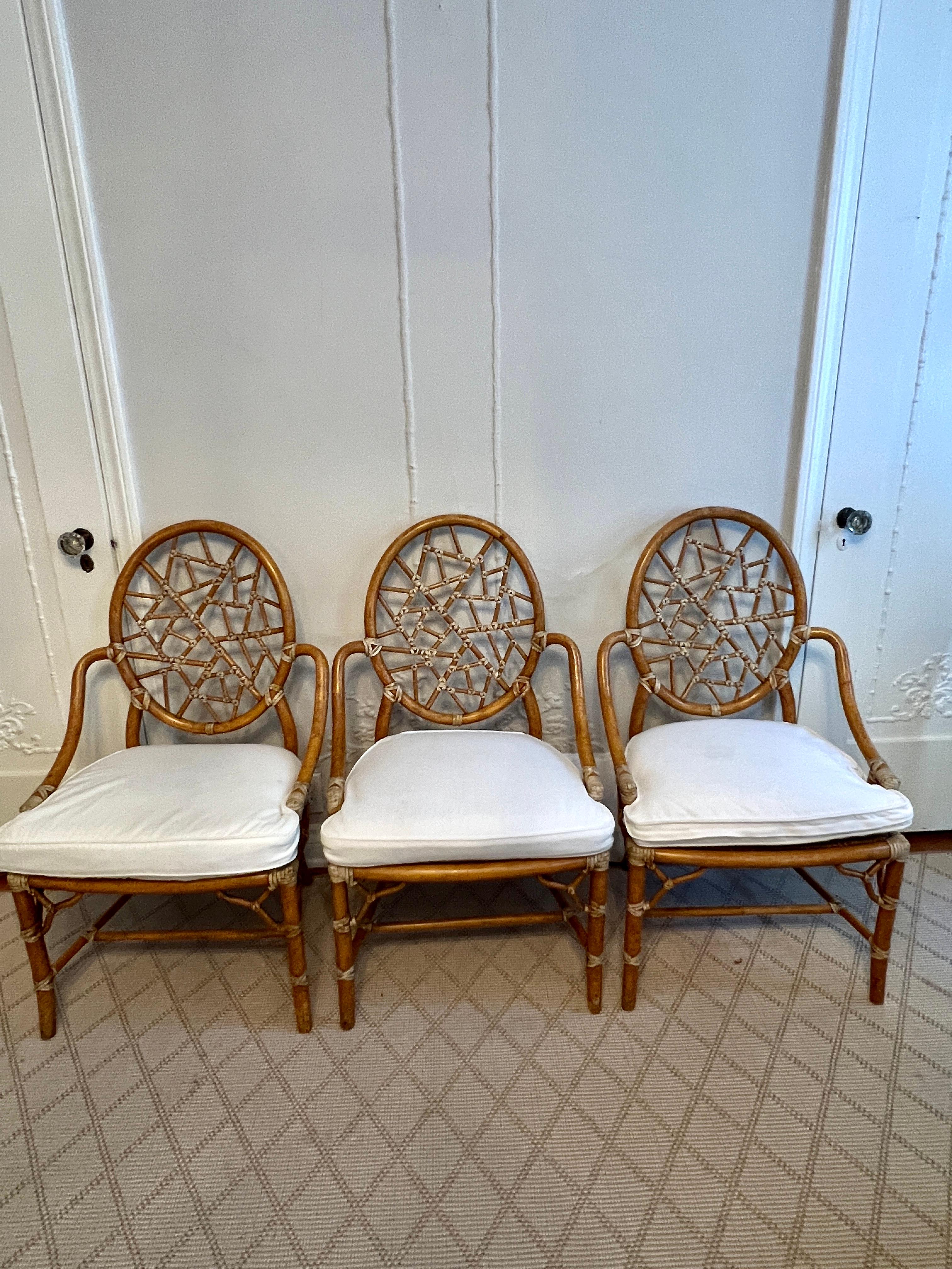 Hand-Crafted Crackled Finish Signed  McGuire Cracked Ice Chairs with Leather Lashing For Sale