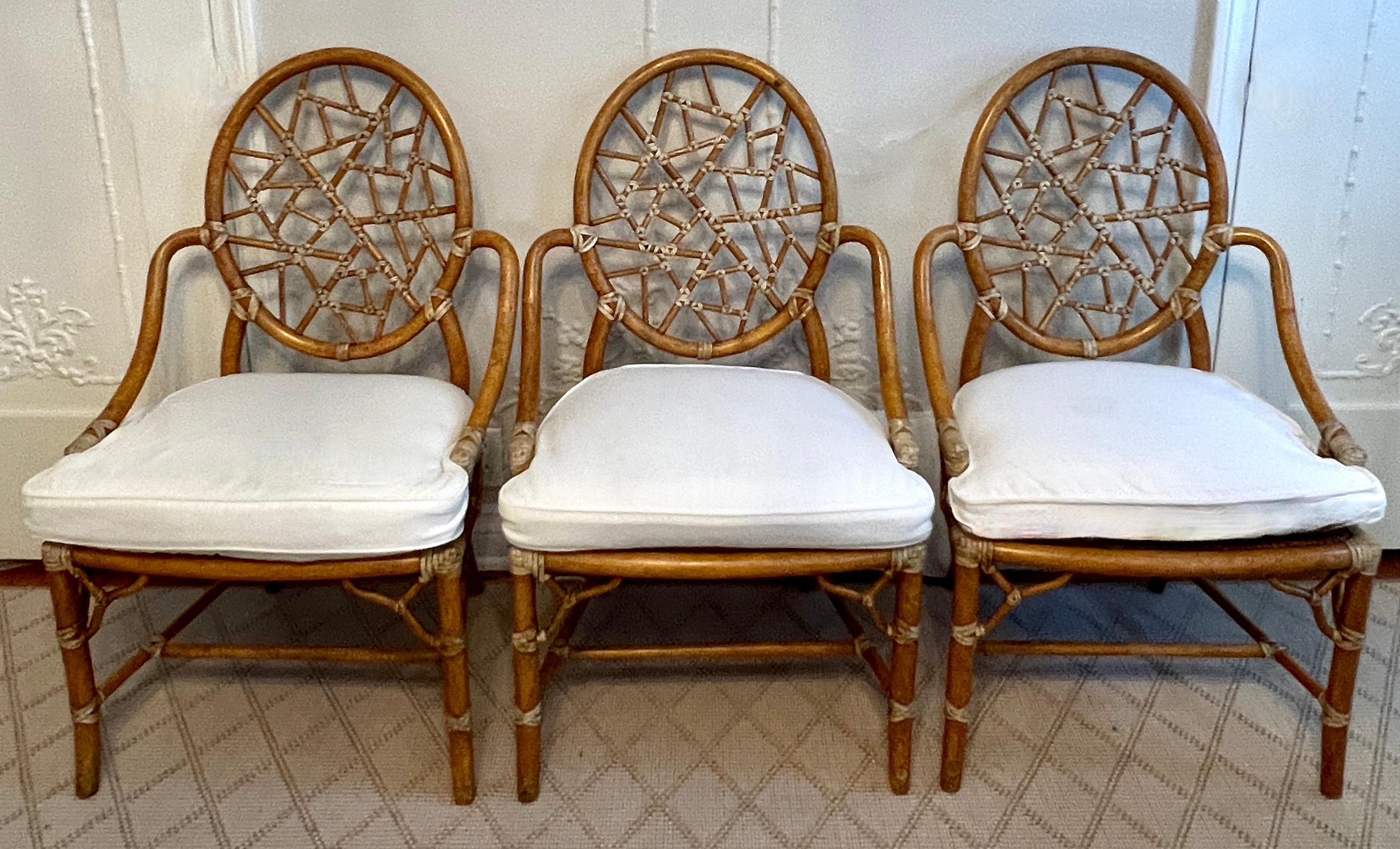 Crackled Finish Signed  McGuire Cracked Ice Chairs with Leather Lashing In Good Condition For Sale In Los Angeles, CA