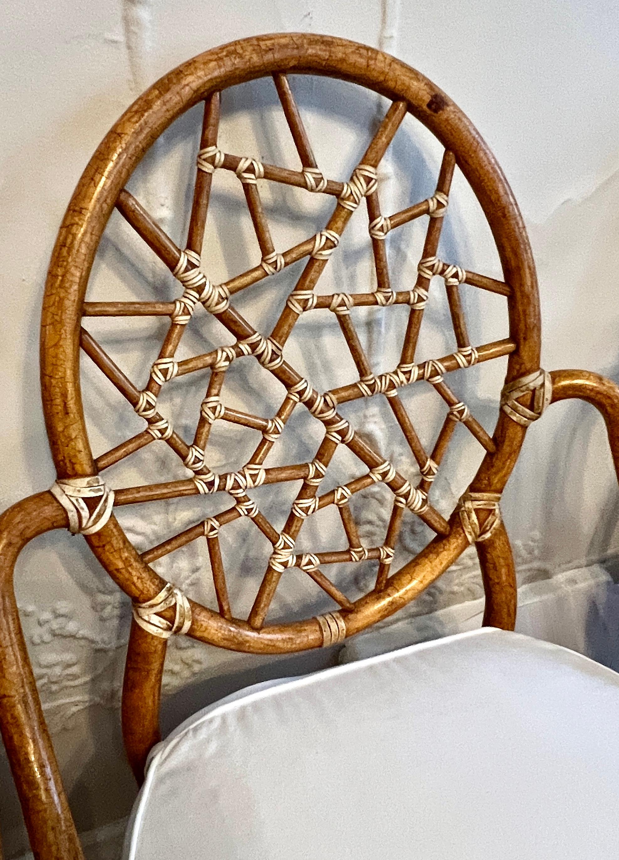 20th Century Crackled Finish Signed  McGuire Cracked Ice Chairs with Leather Lashing For Sale