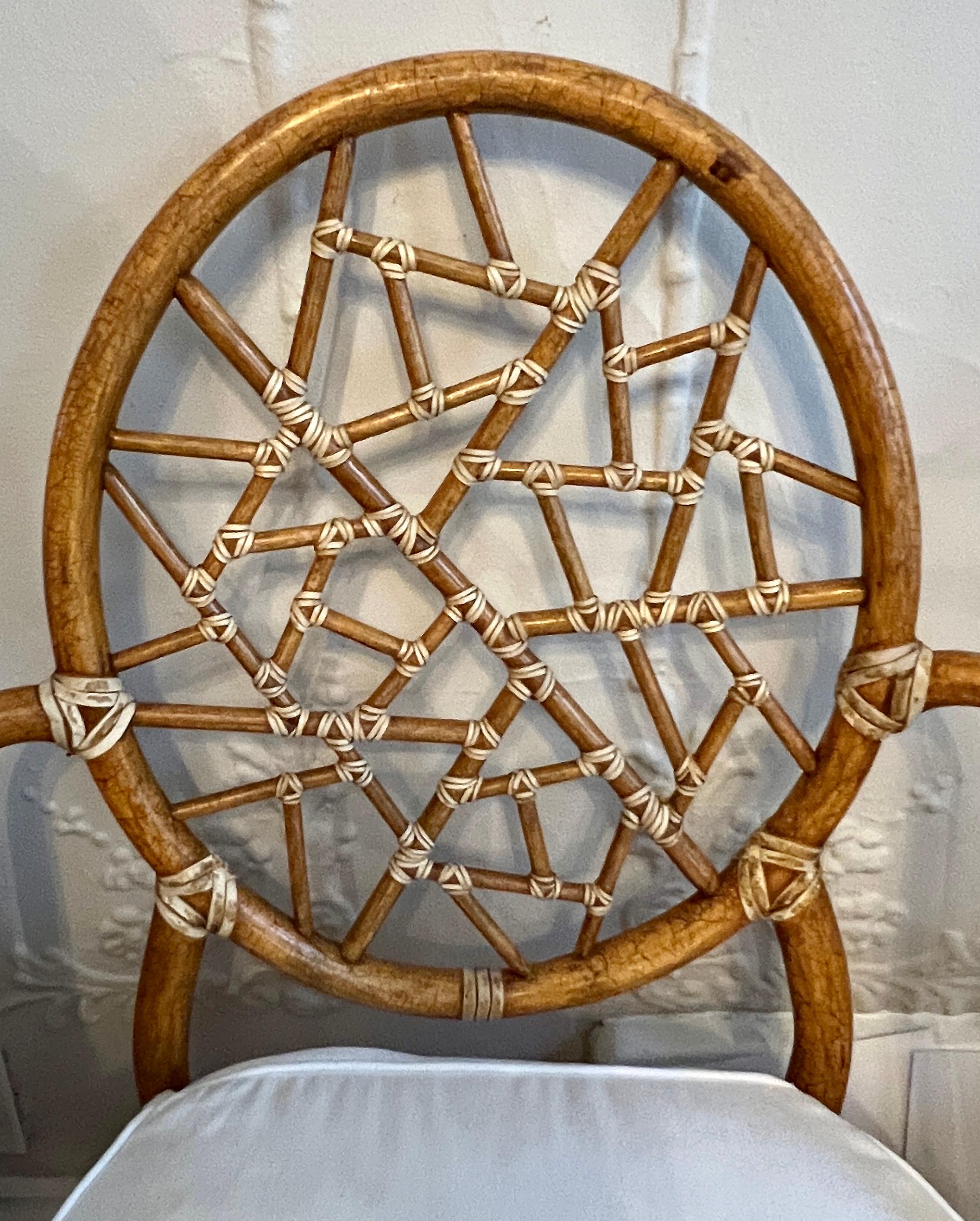 Crackled Finish Signed  McGuire Cracked Ice Chairs with Leather Lashing For Sale 1