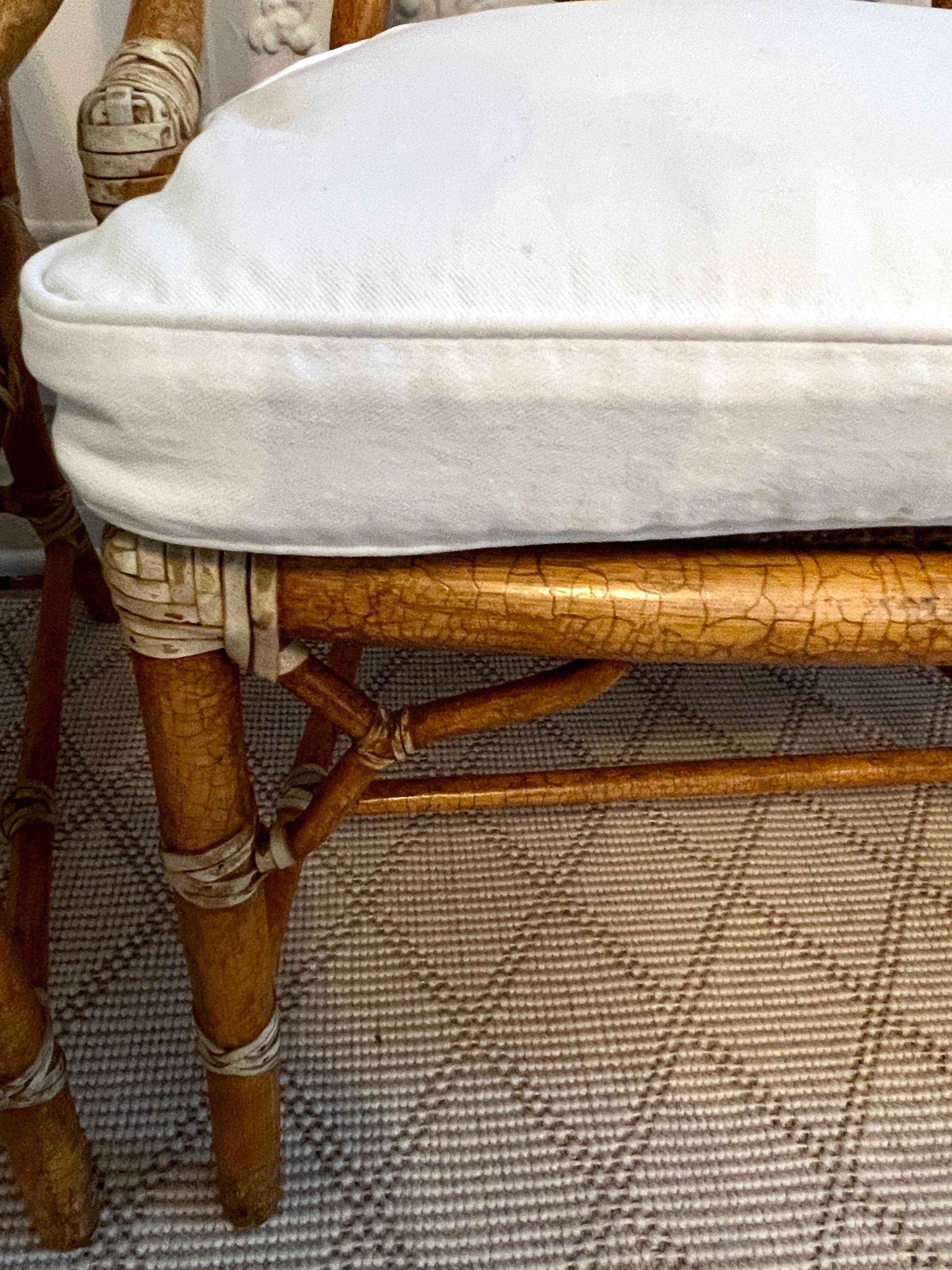 Crackled Finish Signed  McGuire Cracked Ice Chairs with Leather Lashing For Sale 2