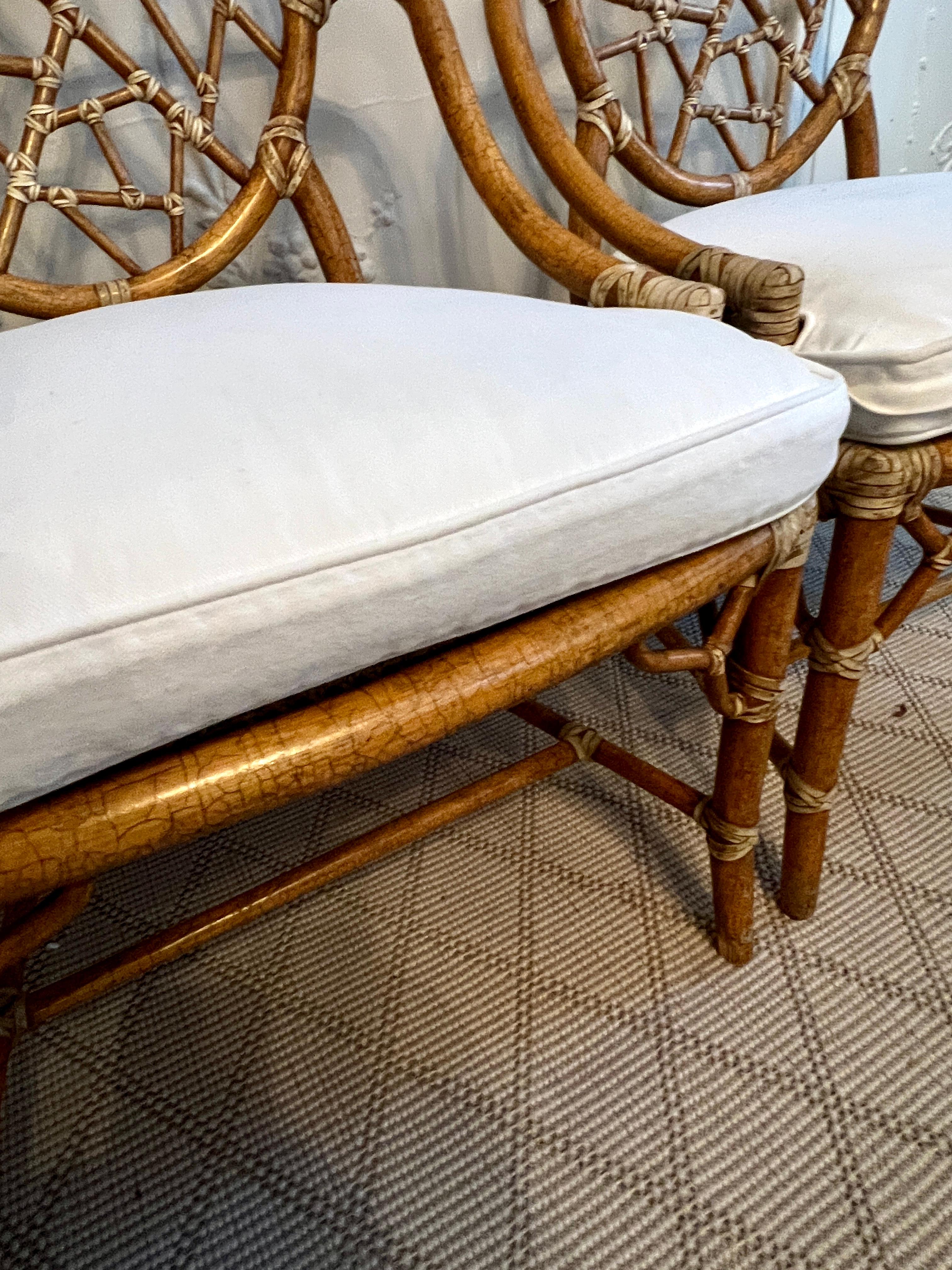 Crackled Finish Signed  McGuire Cracked Ice Chairs with Leather Lashing For Sale 3