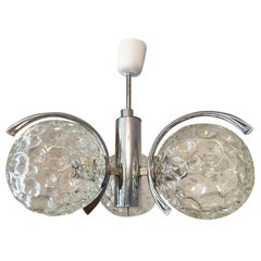 Three Crater Glass Ball and Chrome Chandelier