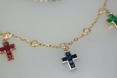 Three Crosses Set with Diamonds, Ruby, Sapphire, Emerald 18K