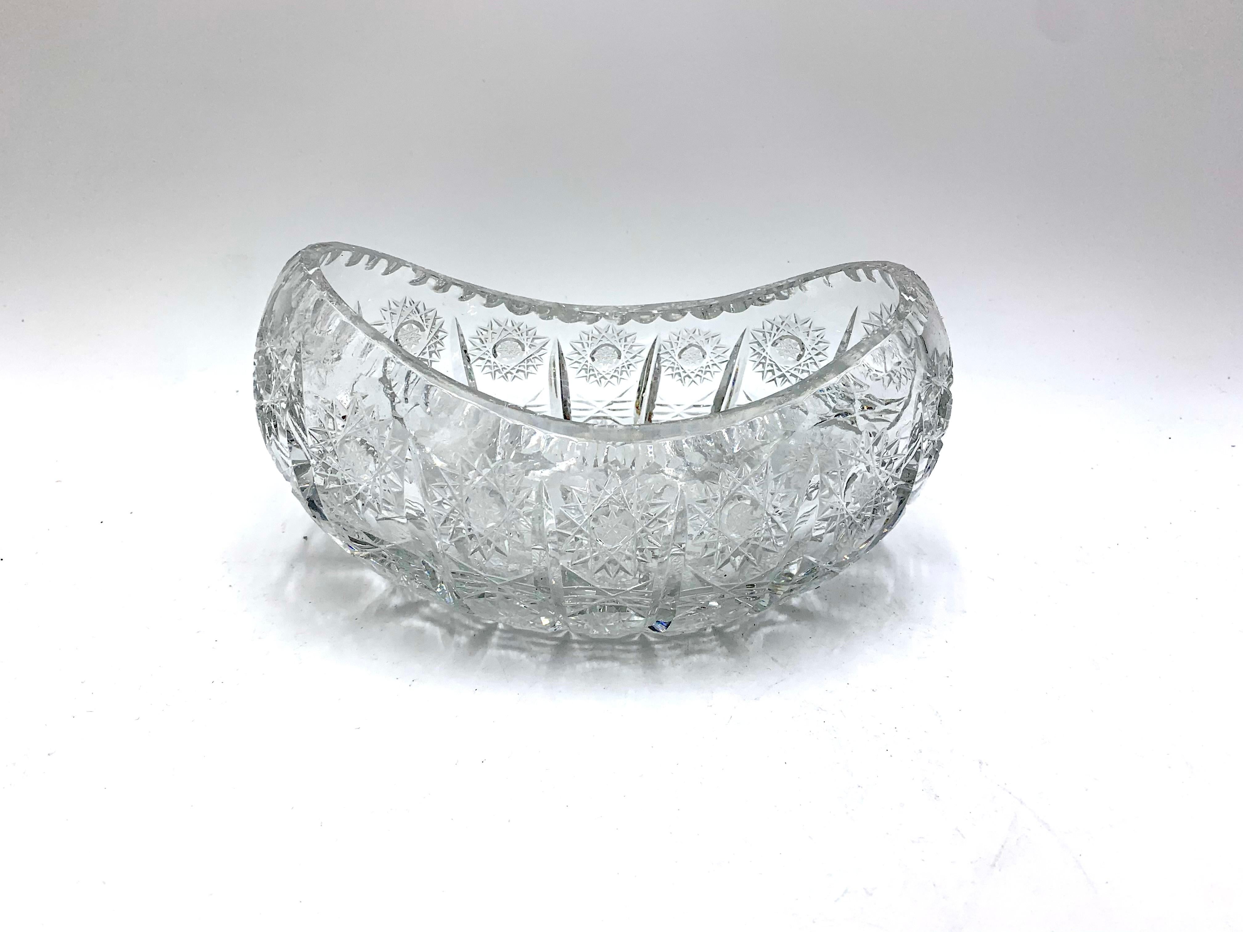 Mid-20th Century Three Crystal Oval Boat-Like Decorative Bowls, Poland, 1950s For Sale