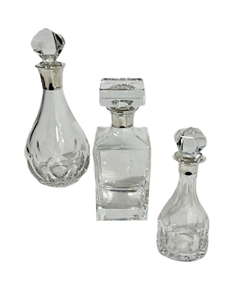 Three Crystal with Silver Mounts Decanters by Hermann Bauer, Germany In Good Condition For Sale In Delft, NL