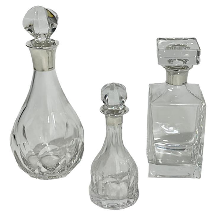 Three Crystal with Silver Mounts Decanters by Hermann Bauer, Germany For Sale