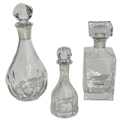 Three Crystal with Silver Mounts Decanters by Hermann Bauer, Germany