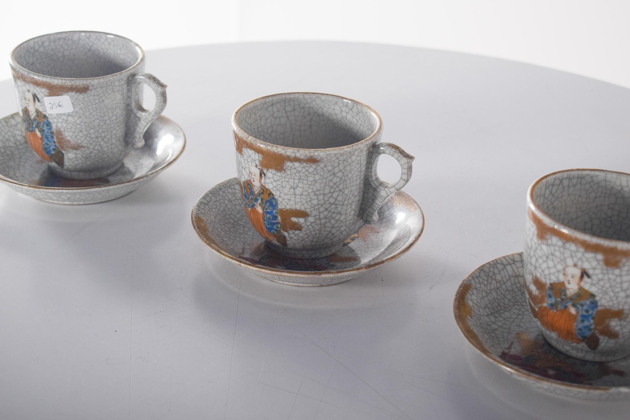 Mid-Century Modern Three Cups and Saucers Made from Japanese Porcelain For Sale