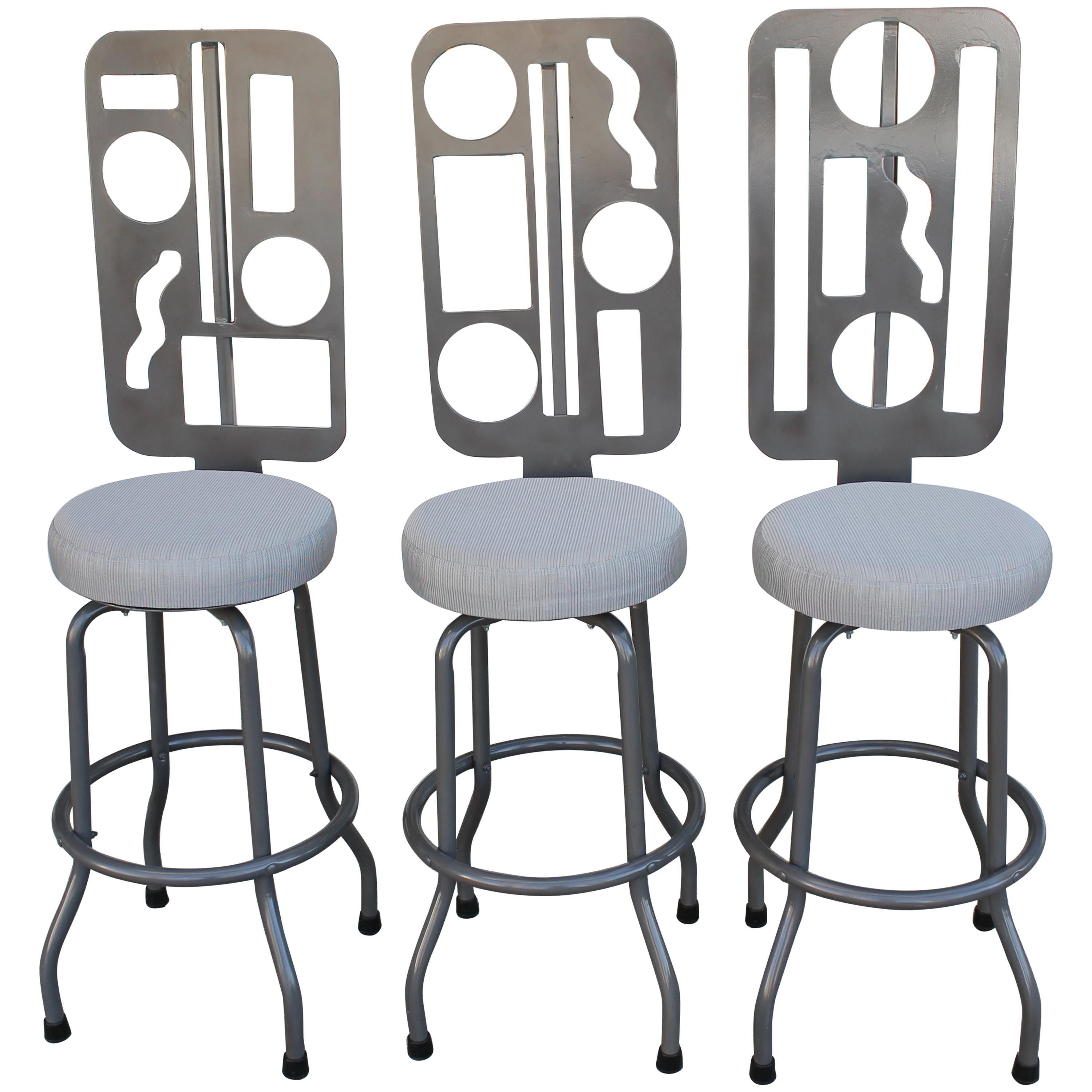 Three Modernist Futuristic Swivel Barstools