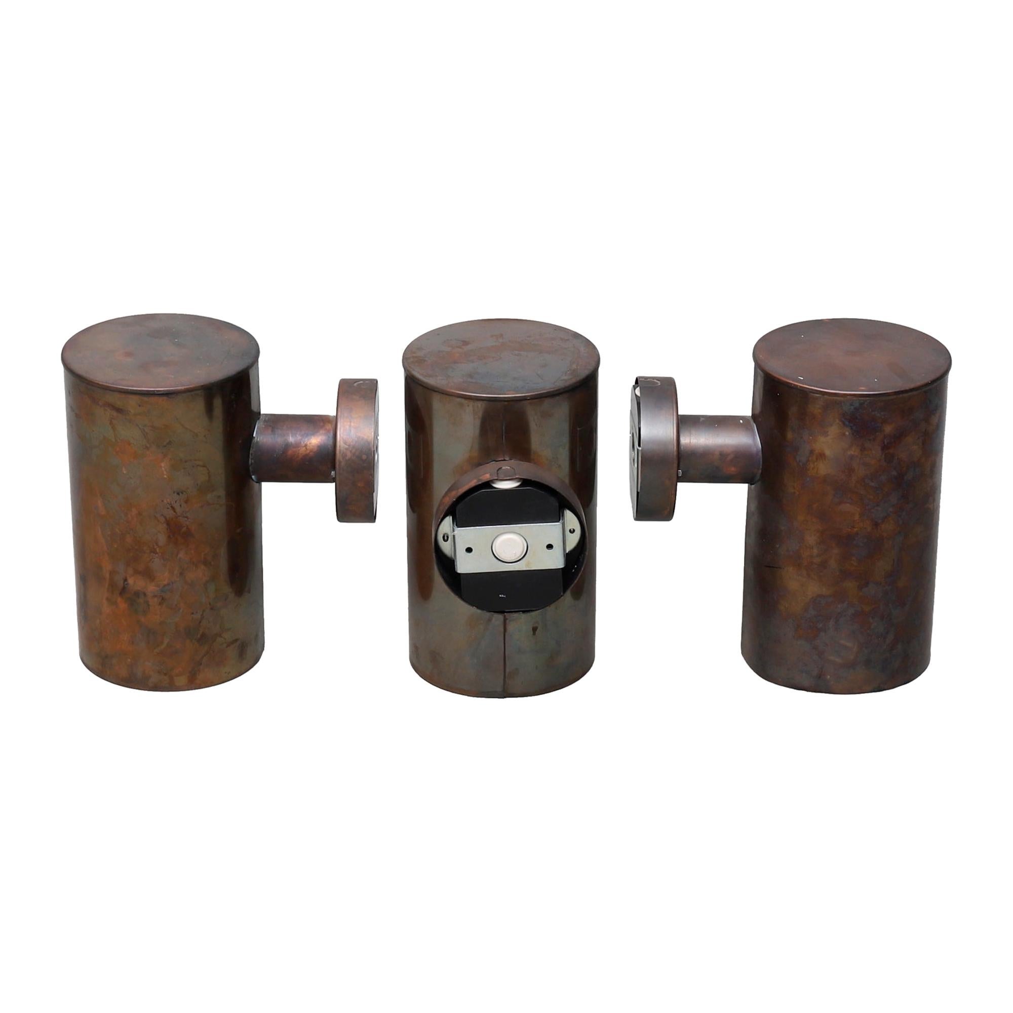 Three Cylindrical Outdoor Scandinavian Modern Copper Wall Lights by Fagerhults