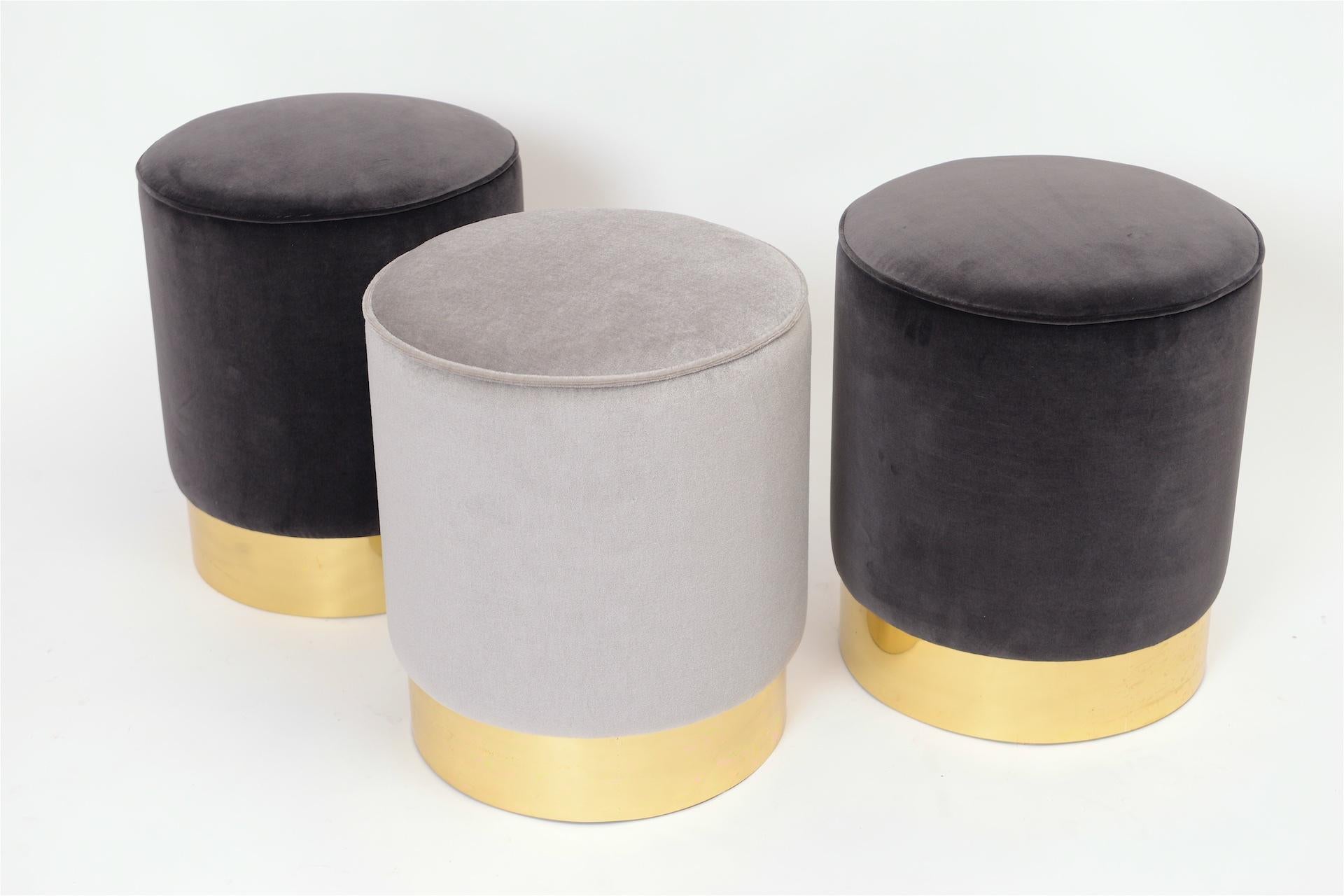 Three Cylindrical Stools in Velvet Upholstery In Good Condition In London, GB