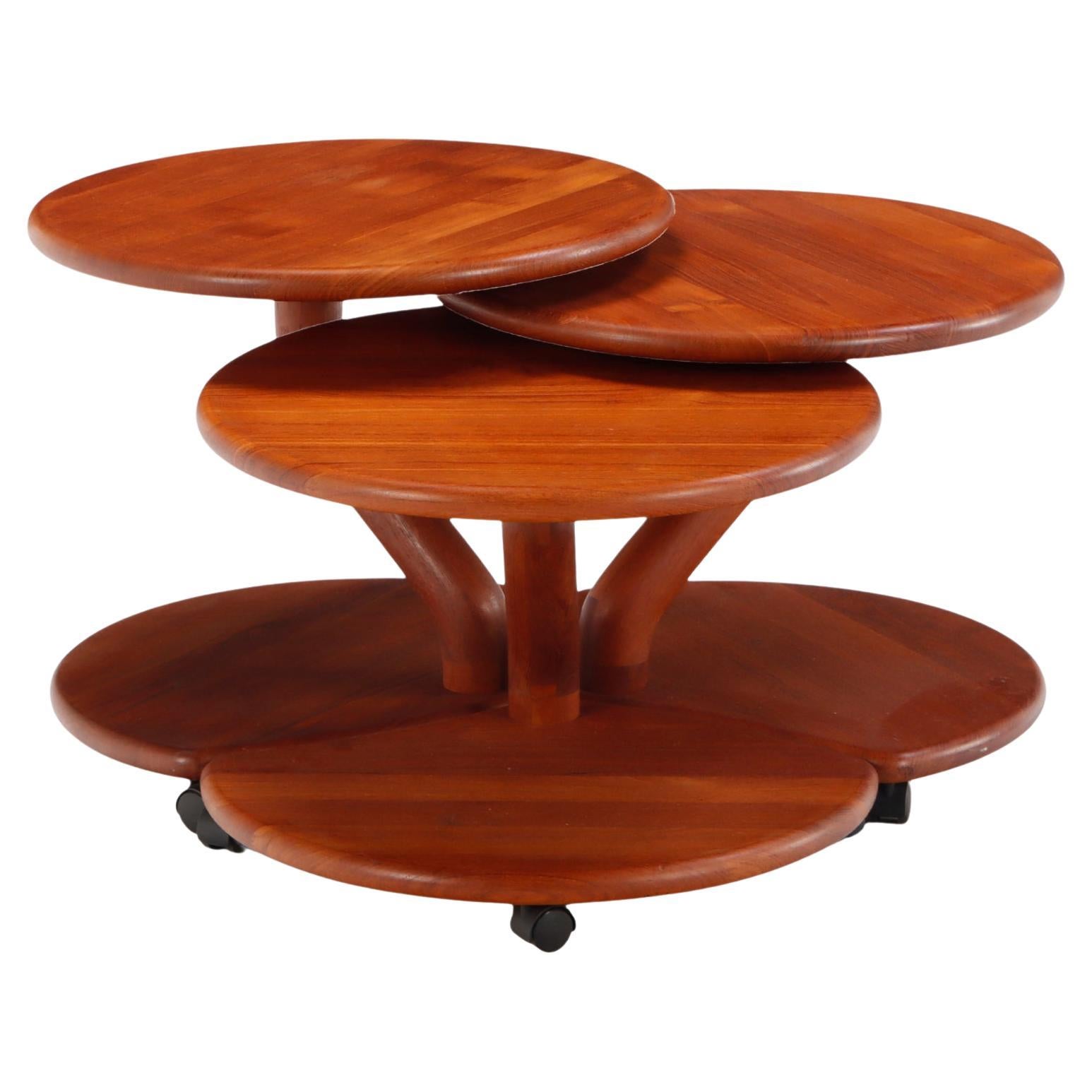 Three Danish mid century modern Niels Bach teak Model 53 mushroom nesting tables For Sale
