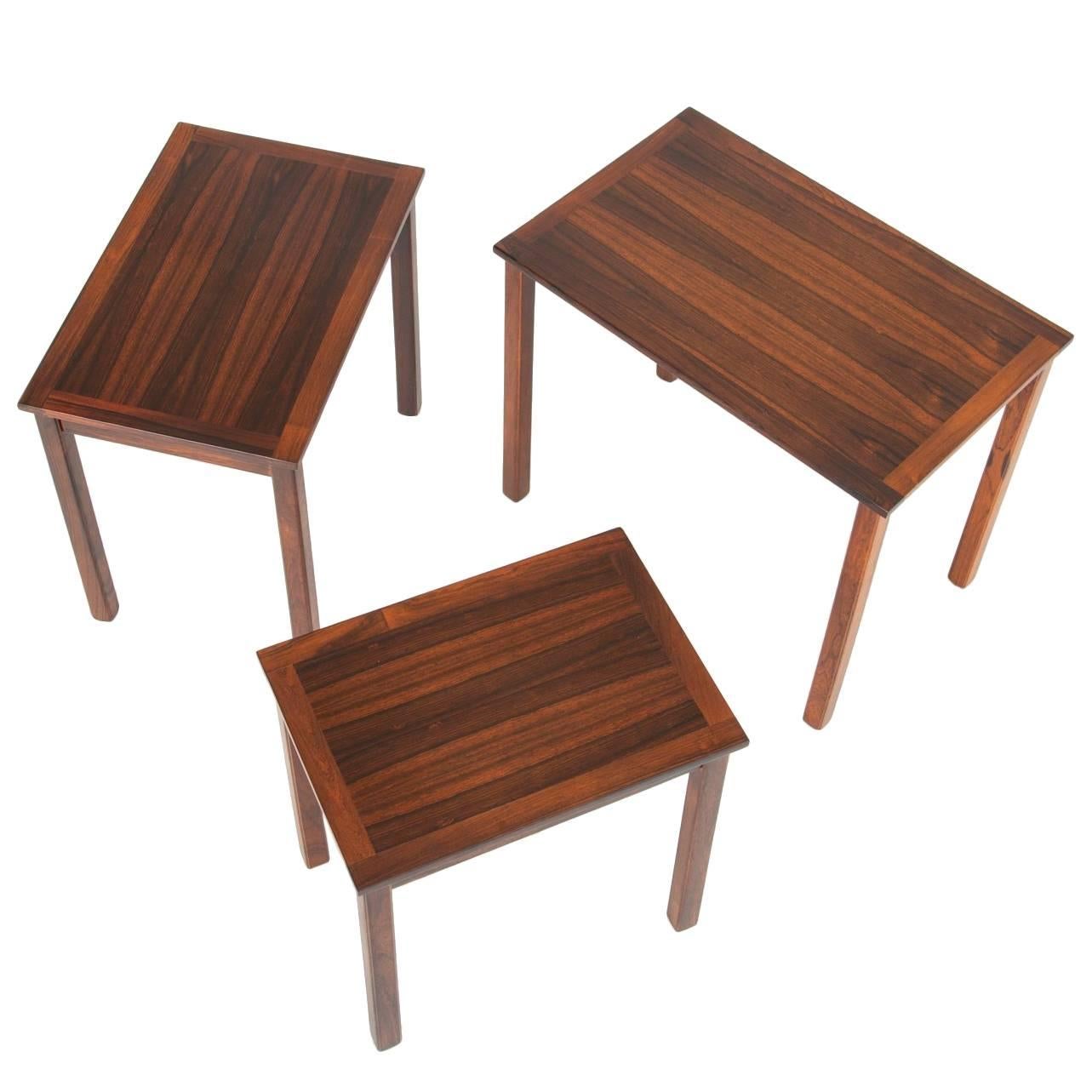 Set of Three Danish Modern Nesting Tables in Rosewood
