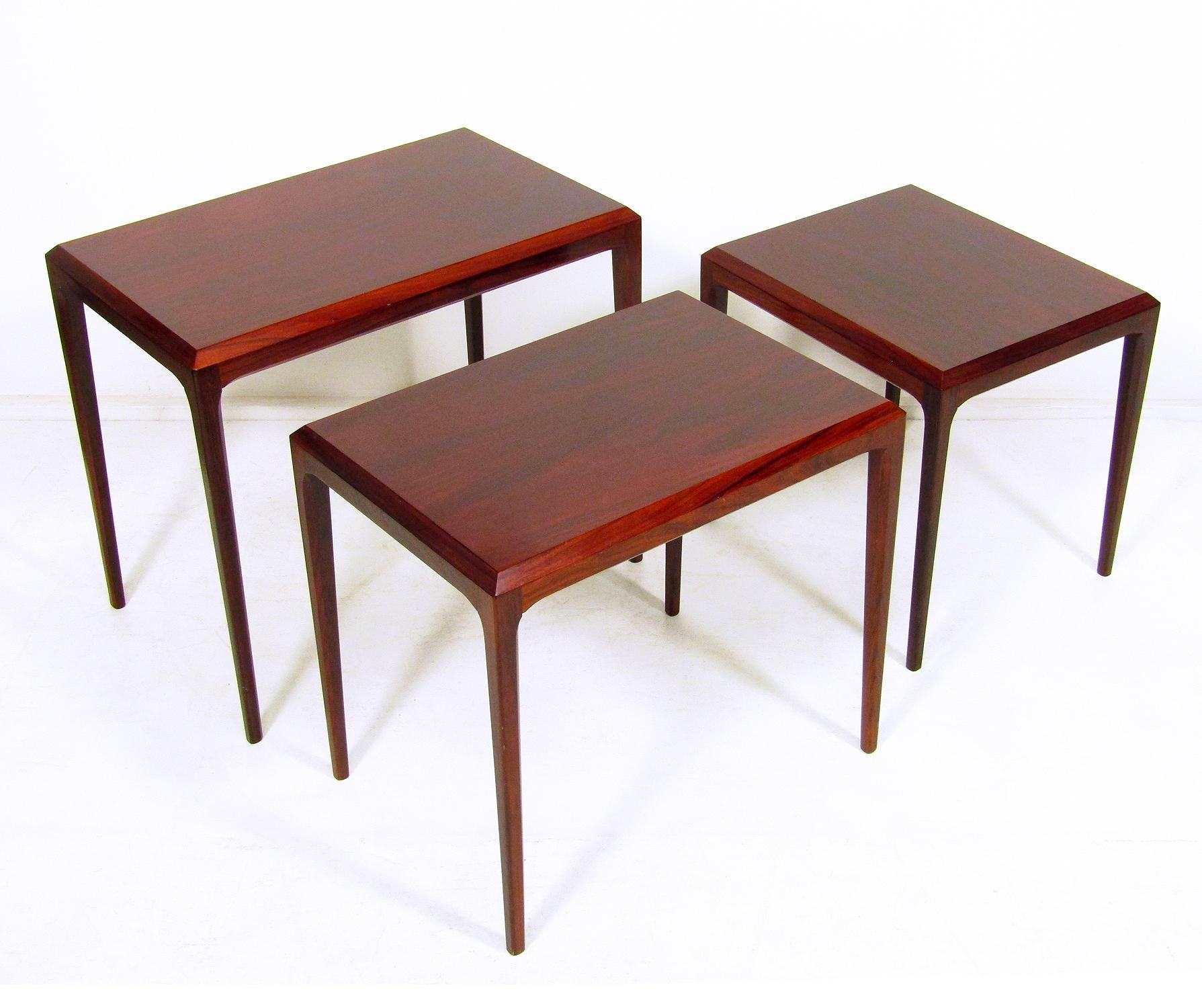 Mid-Century Modern Three Danish Rosewood Nesting Tables by Johannes Andersen for Silkeborg For Sale