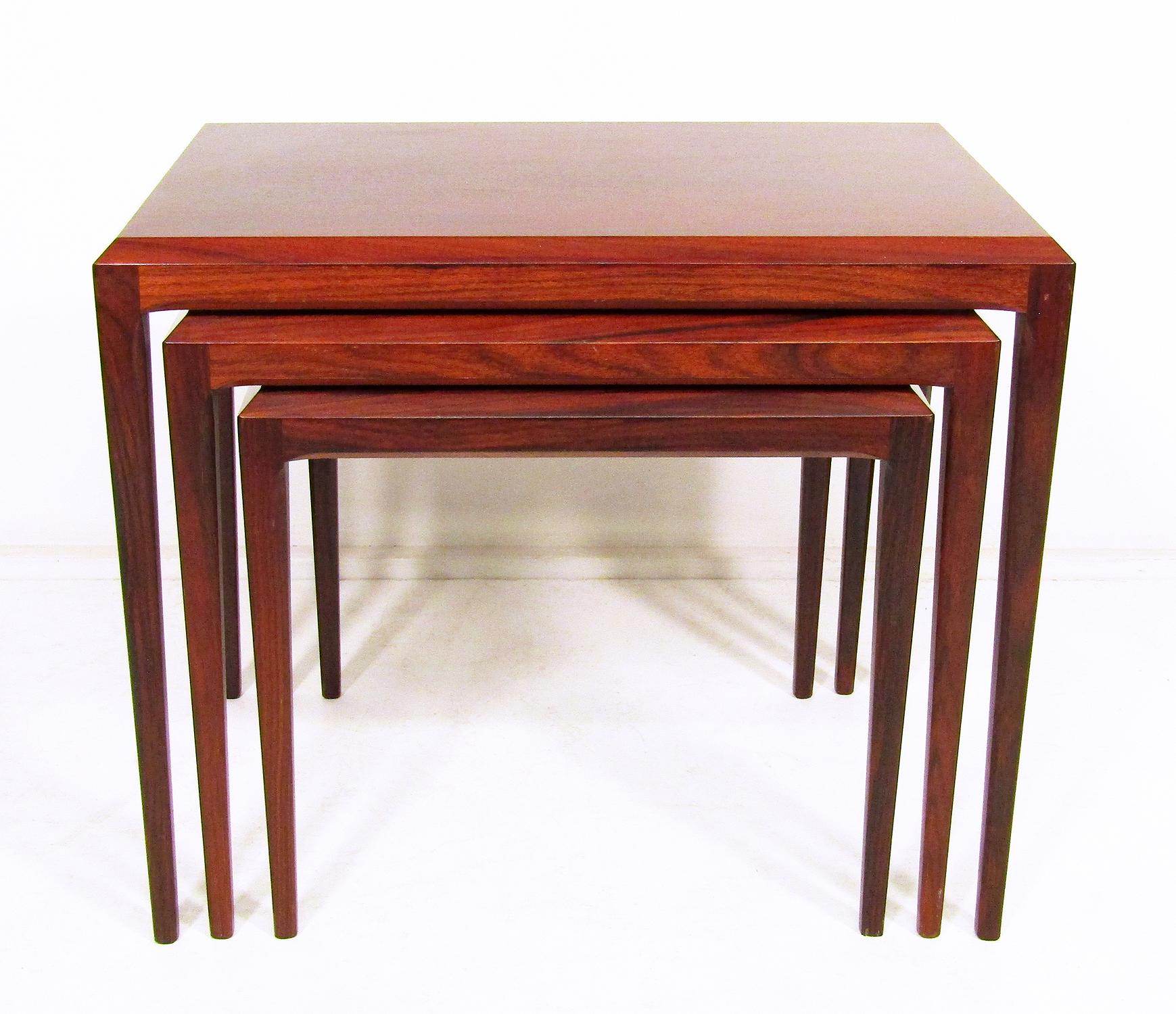 20th Century Three Danish Rosewood Nesting Tables by Johannes Andersen for Silkeborg For Sale