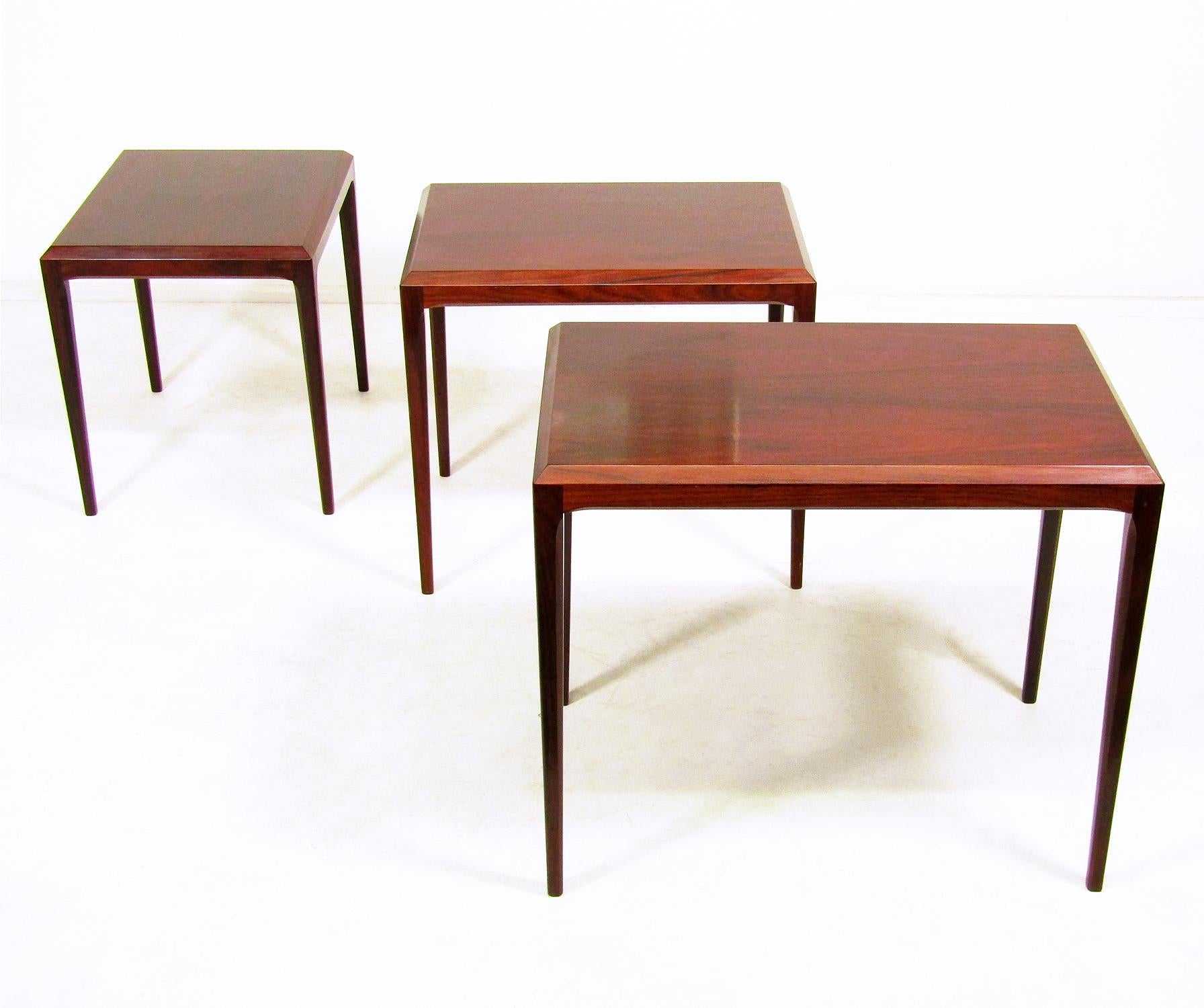 Hardwood Three Danish Rosewood Nesting Tables by Johannes Andersen for Silkeborg For Sale