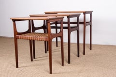 Tres mesas nido danesas de teca y cañizo de Erling Torvits para Heltborg.