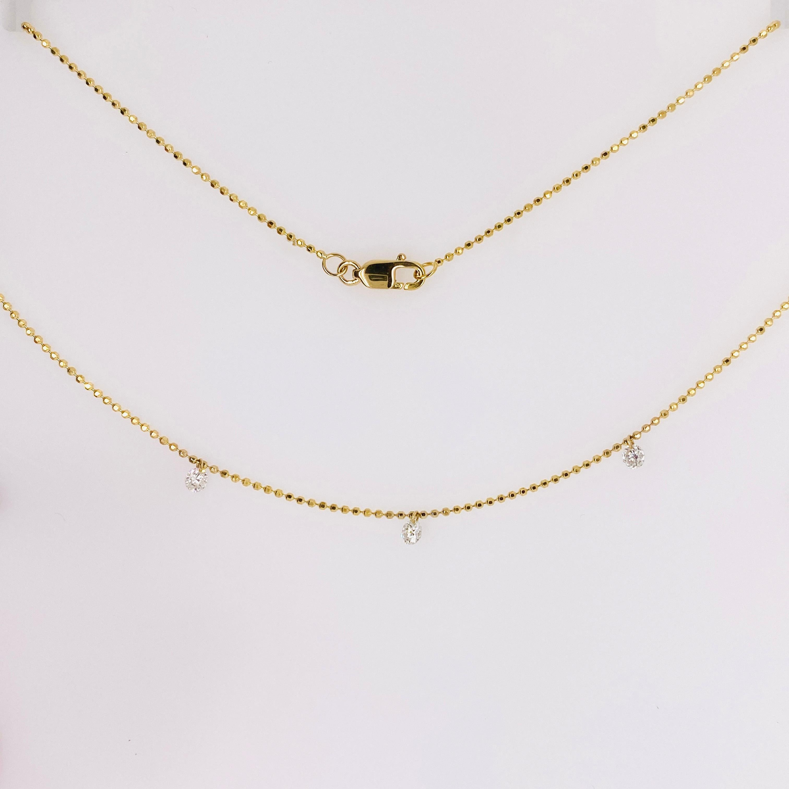 You will stun with the sleek elegance of this necklace! The dashing diamond look is a minimalist style with lots of sparkle as the three diamonds dangle freely to catch any light around! This great staple piece will suit any occasion whether you're