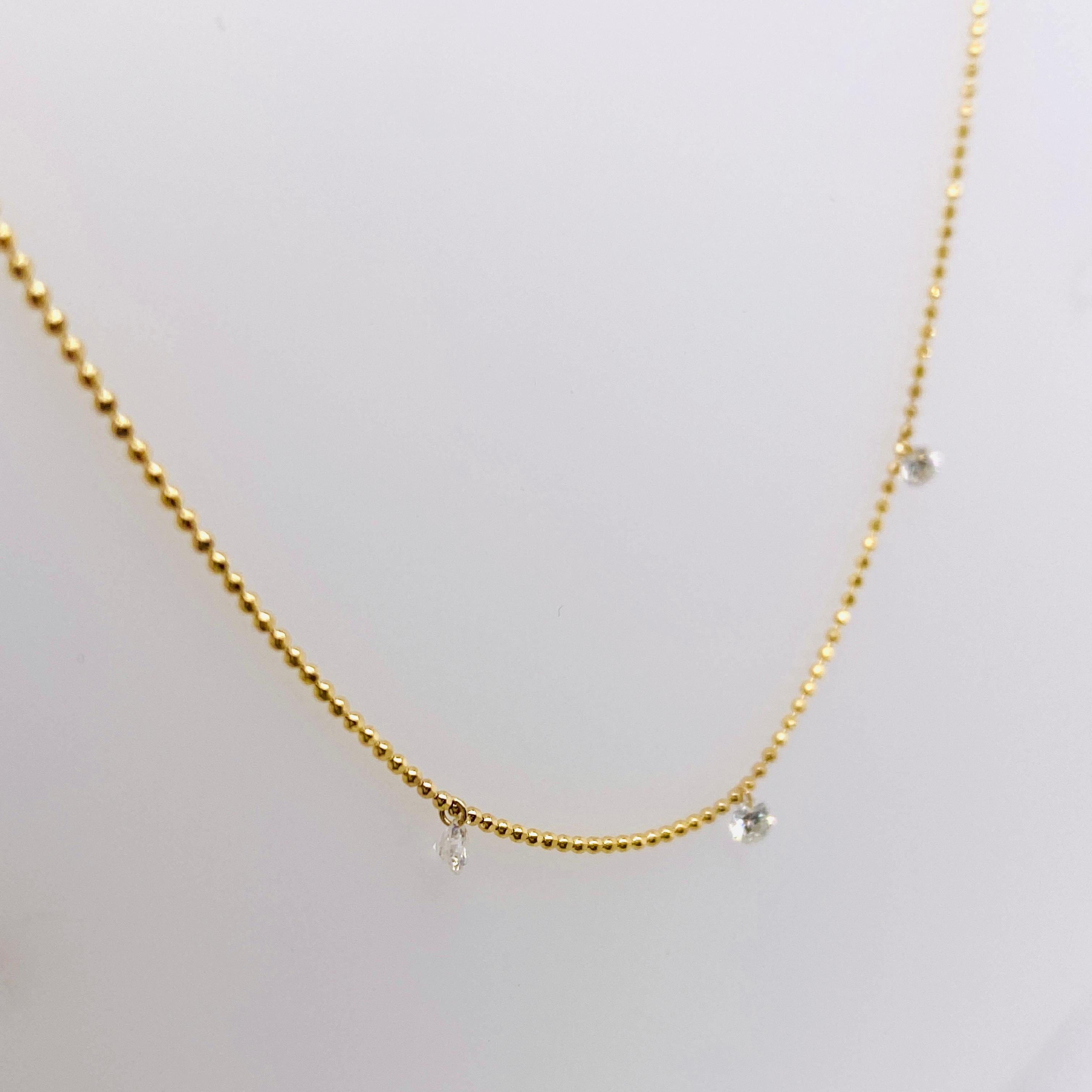 Contemporary Three Dashing Diamond 14K Yellow Gold Necklace, 18