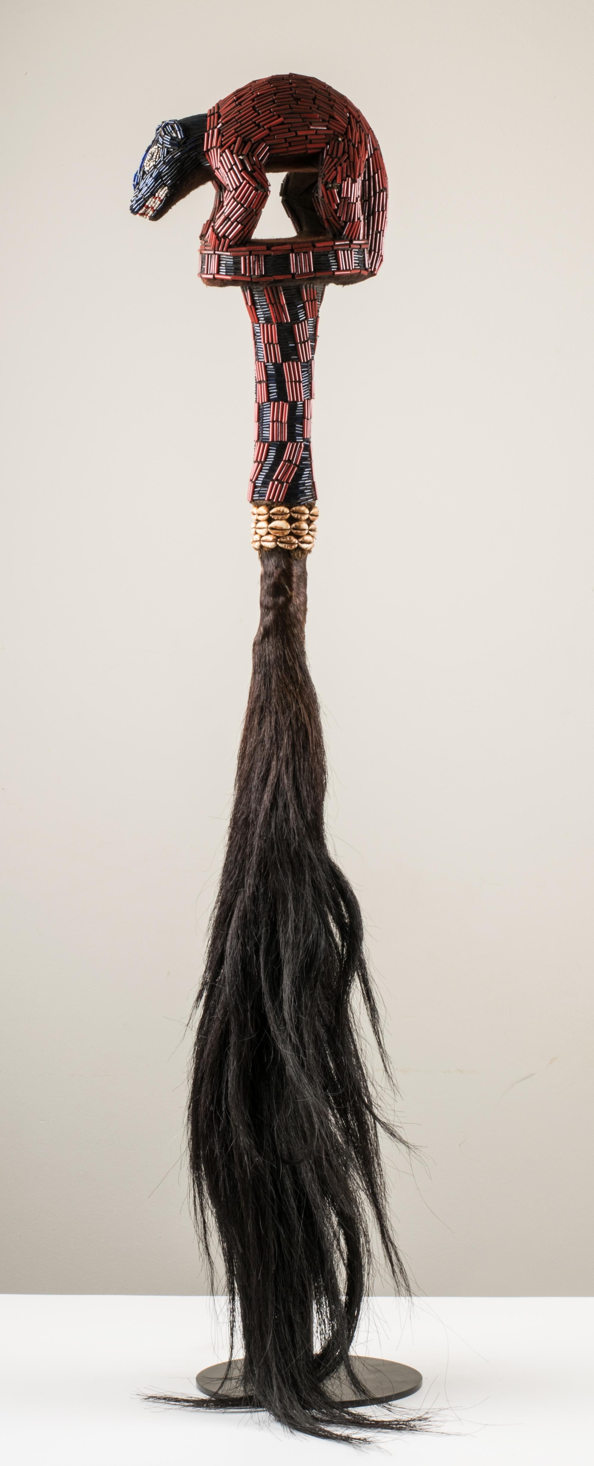 Cameroonian Ethnic Design-Three Decorative Beaded Flywhisks , Cameroon Grasslands For Sale