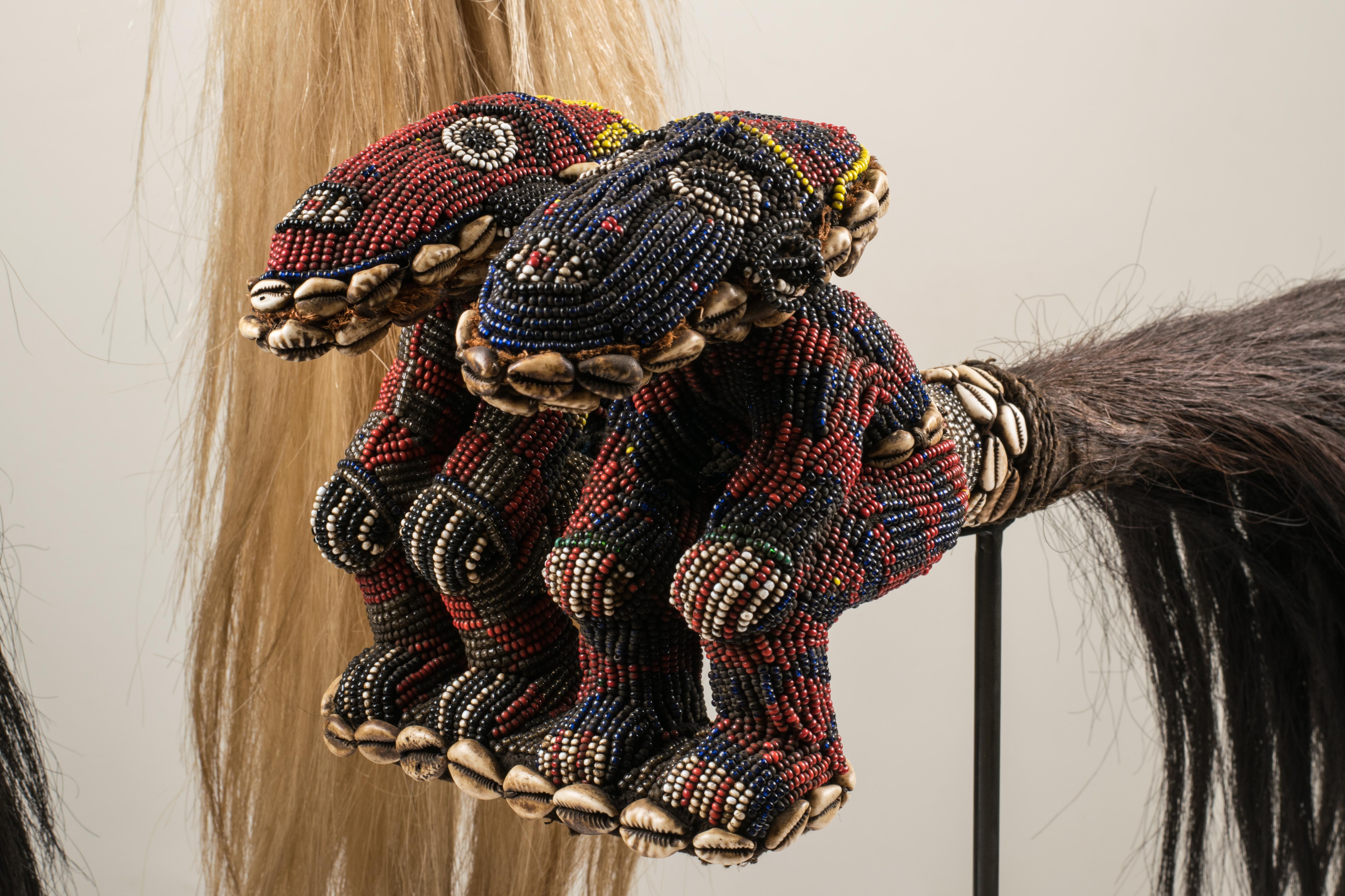 20th Century Ethnic Design-Three Decorative Beaded Flywhisks , Cameroon Grasslands For Sale