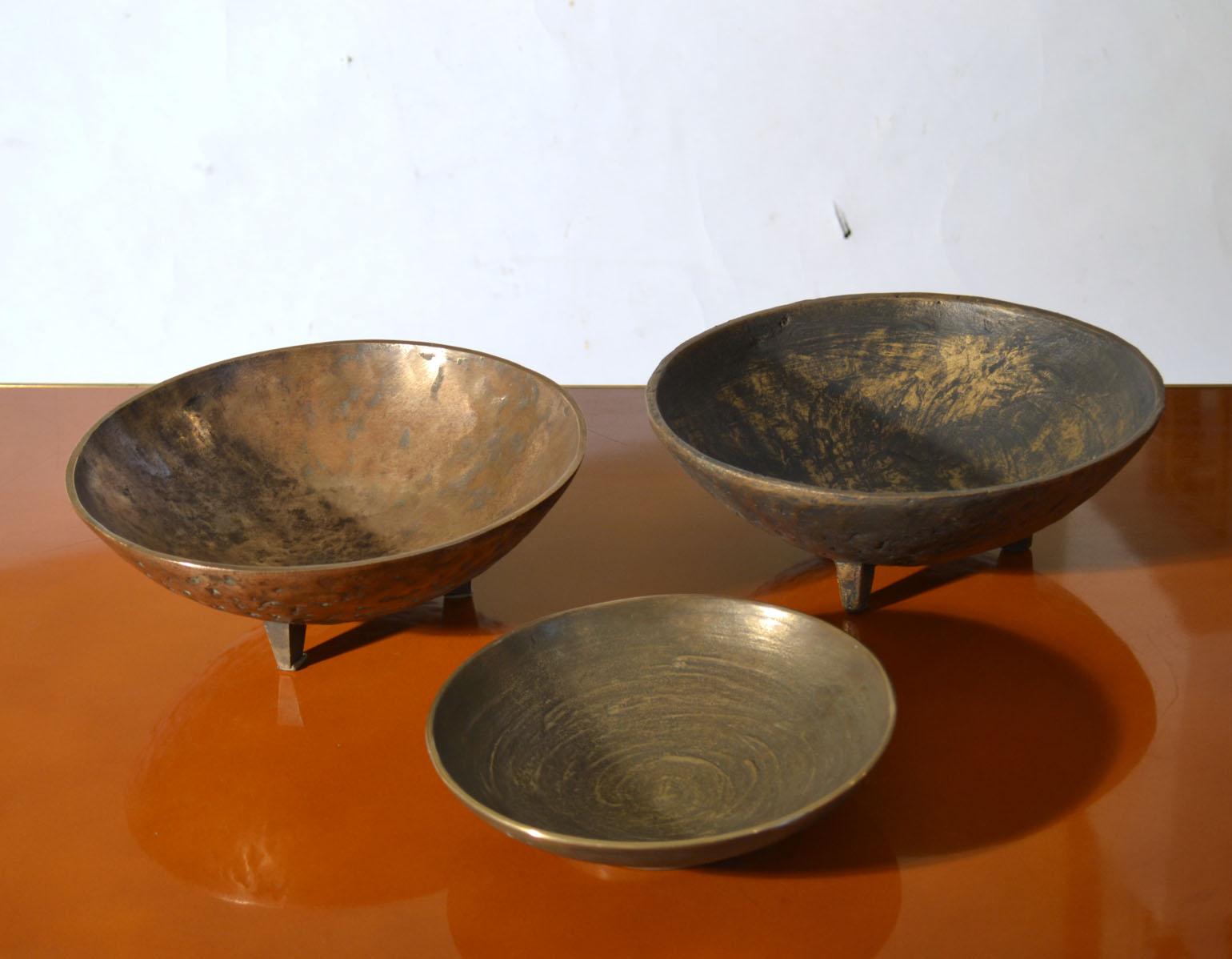 German Three Decorative Bronze Mid-Century Modern Bowls