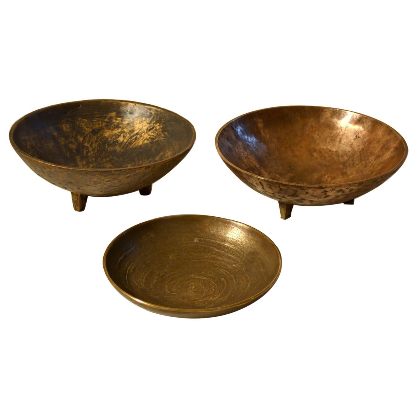 Three Decorative Bronze Mid-Century Modern Bowls