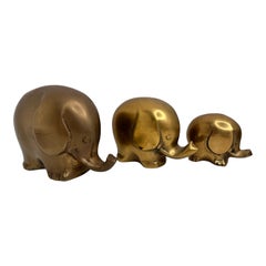 Three Decorative Elephant Sculpture Statues Brass Midcentury Modern German