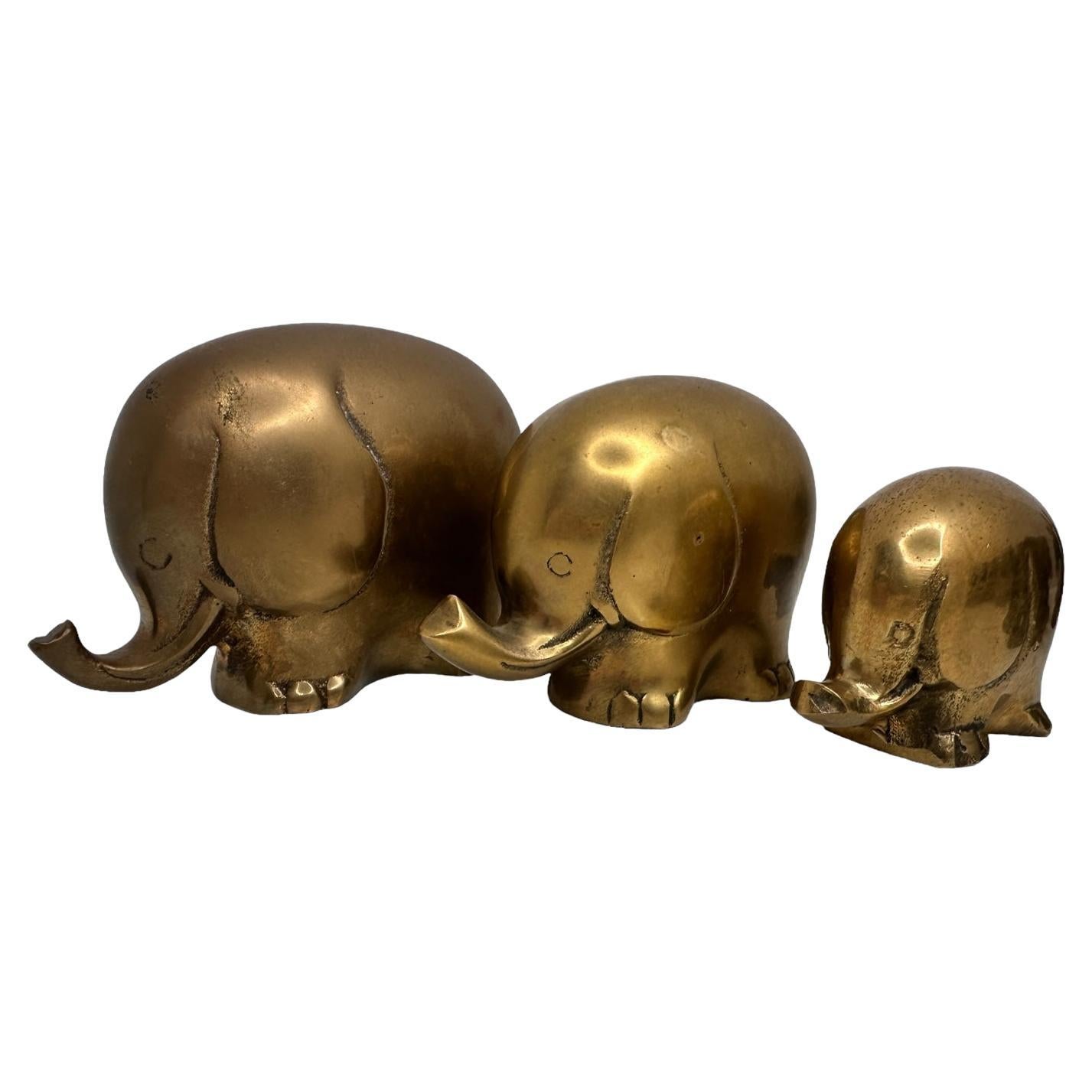 Three Decorative Elephant Sculpture Statues Brass Midcentury Modern German For Sale