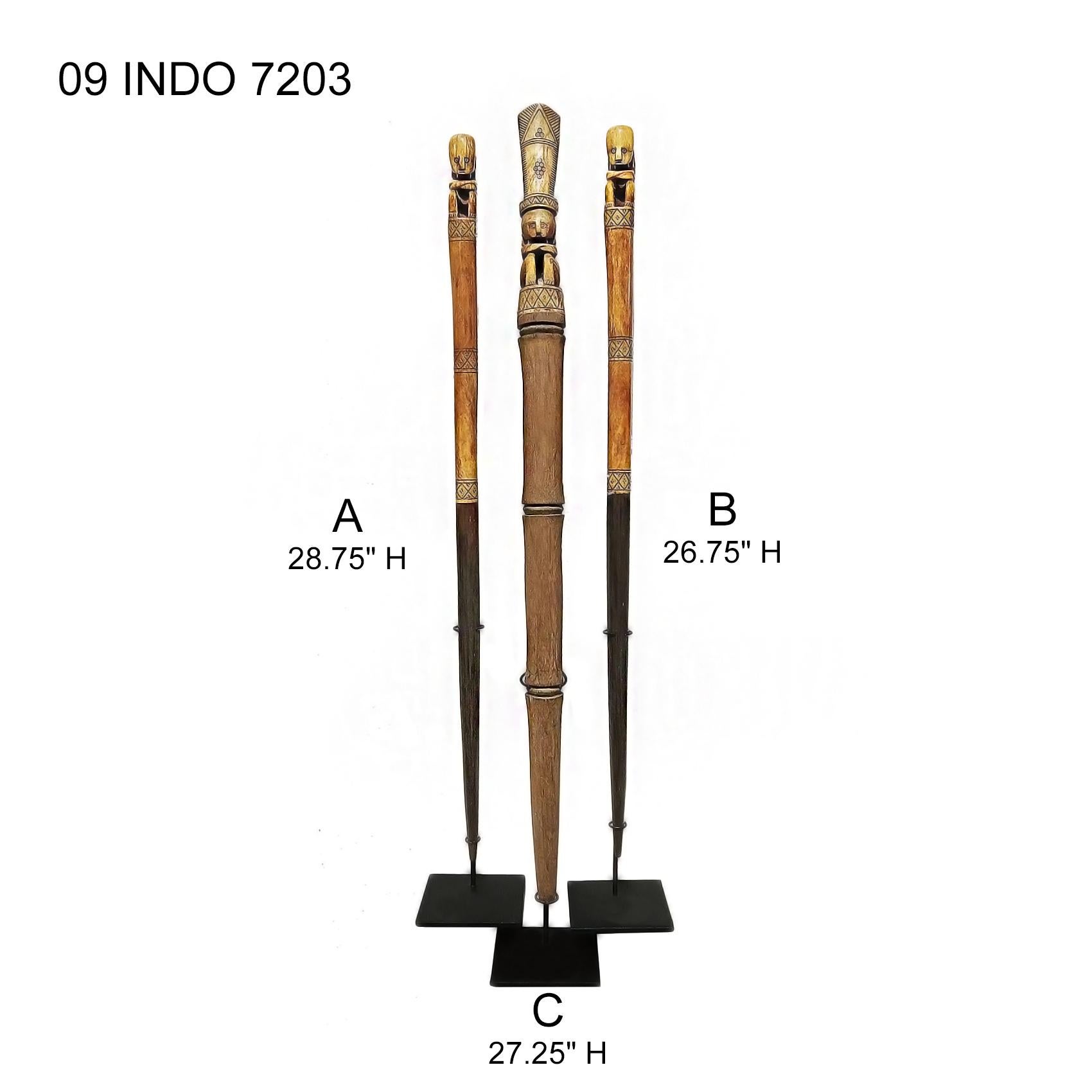 Three Decorative Wood Batons, Indonesia, Mid-20th Century For Sale 11