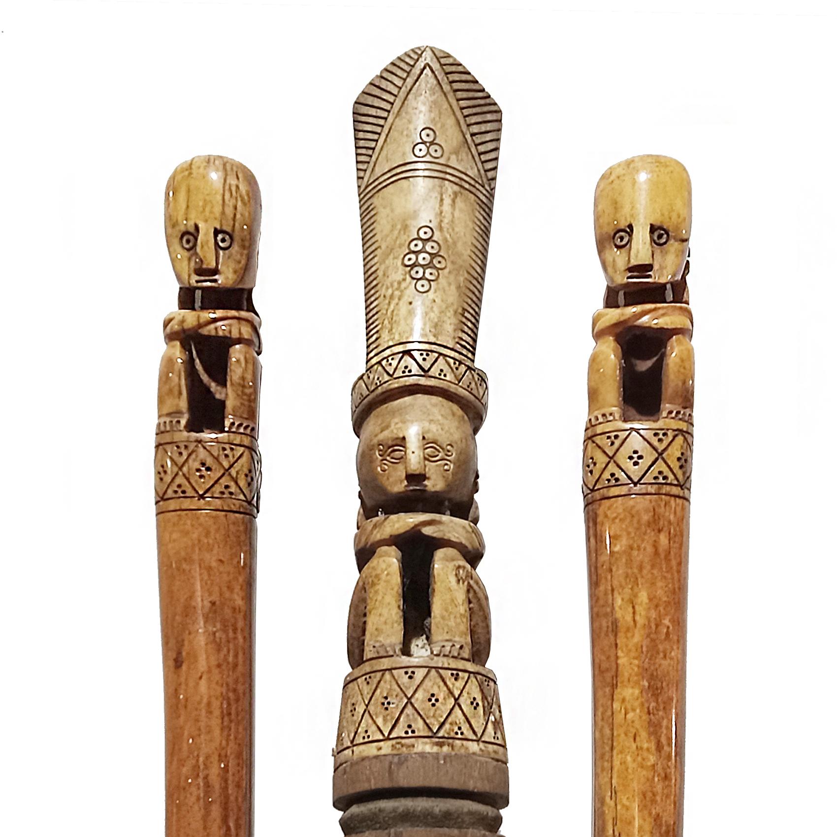 Tribal Three Decorative Wood Batons, Indonesia, Mid-20th Century For Sale