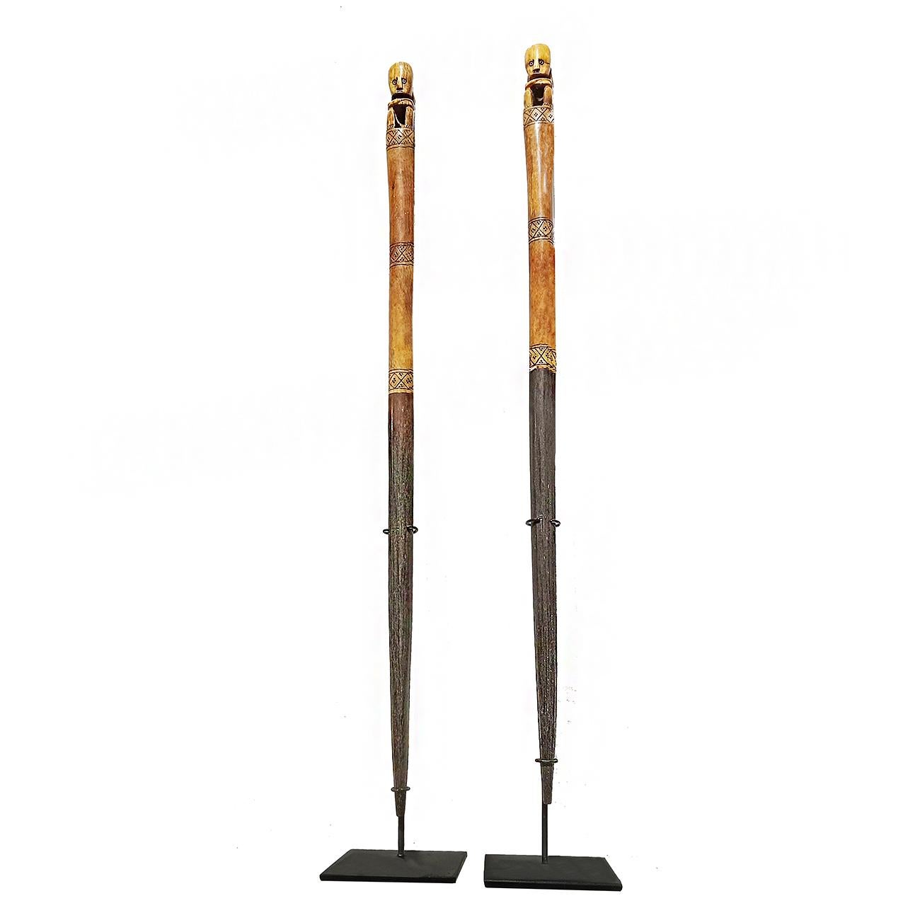 Three Decorative Wood Batons, Indonesia, Mid-20th Century In Good Condition For Sale In New York, NY
