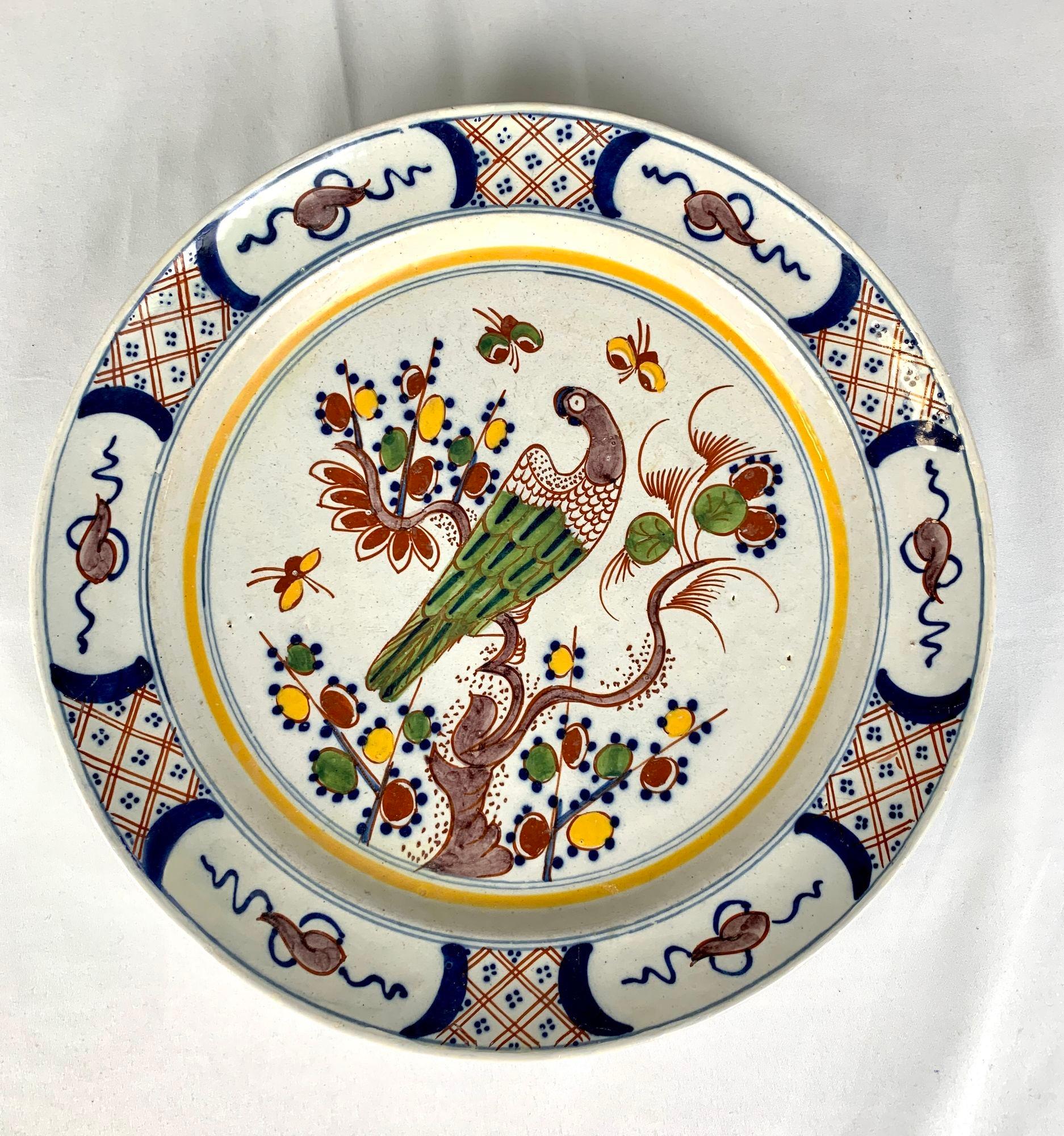 Three Delft Chargers Polychrome Hand Painted Netherlands Circa 1780 For Sale 5