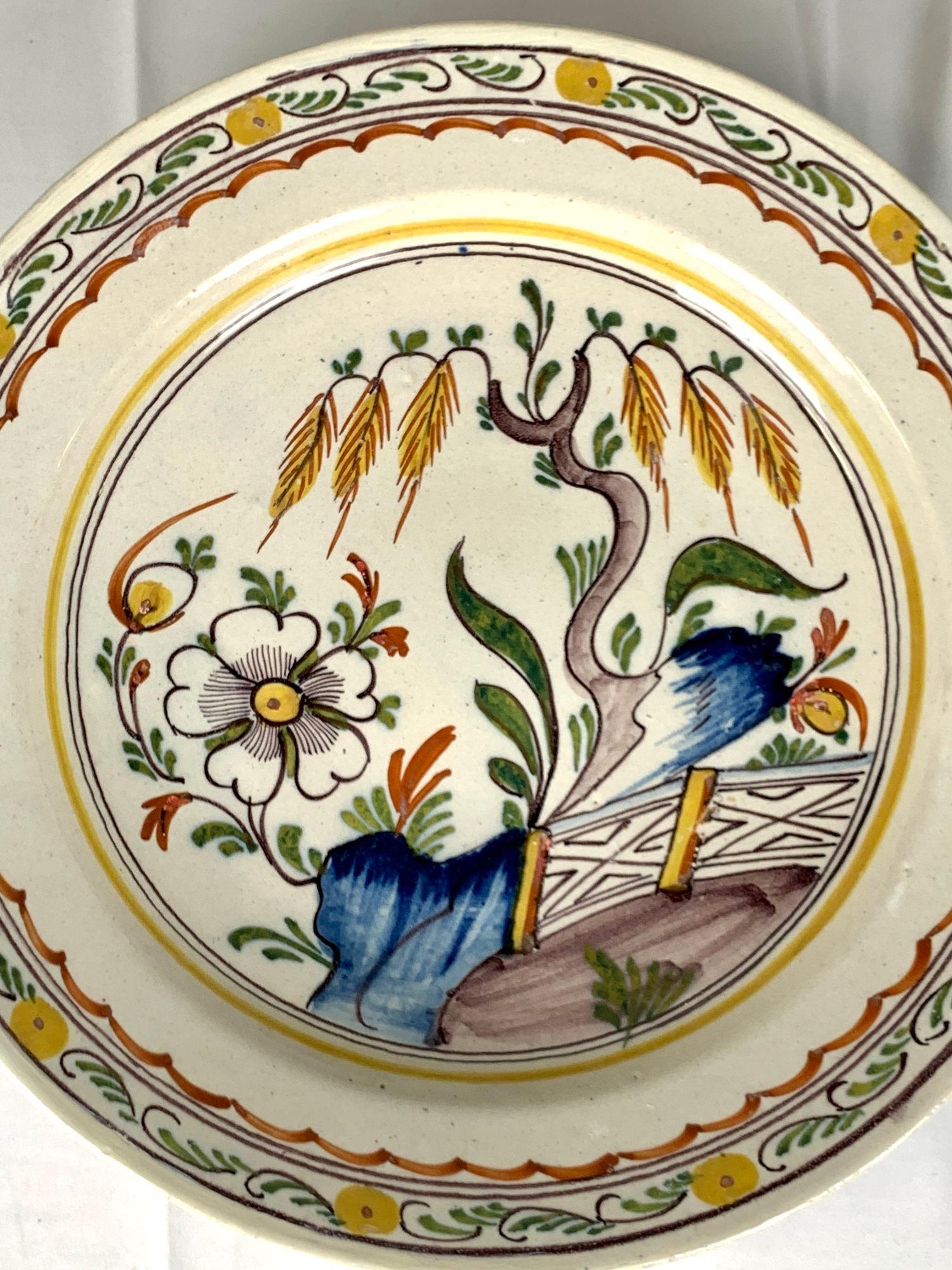 Rococo Three Delft Chargers Polychrome Hand Painted Netherlands Circa 1780 For Sale