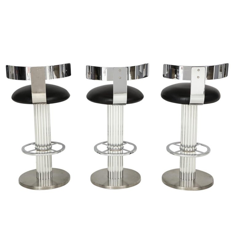 Designs for Leisure Bar Stools, Chrome and Leather Swivel For Sale at