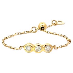 Three Diamond Adjustable Chain Ring in 18k Yellow Gold