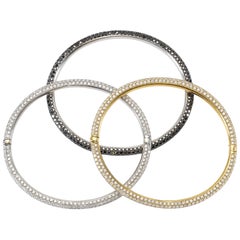 Three Diamond Bangle Bracelet Set in White and Yellow Gold