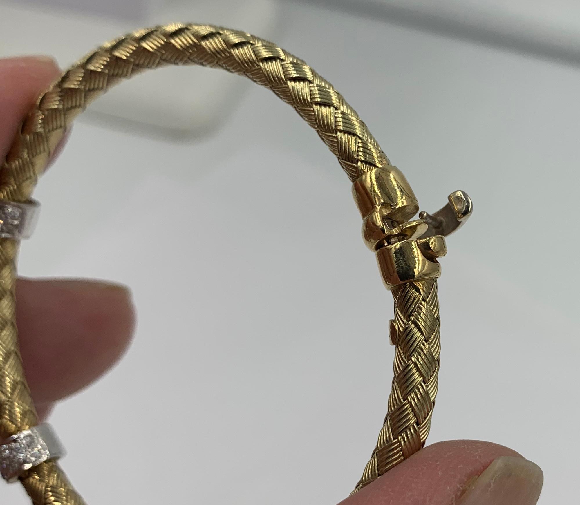Three Diamond Bangle Stacking Bracelets 14 Karat Yellow Rose White Gold, Italy For Sale 2