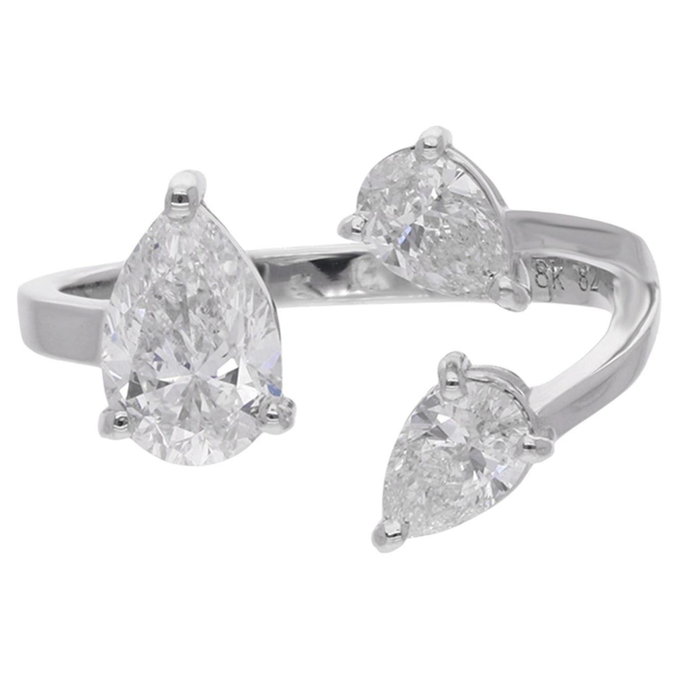 Offener Ring mit einem natürlichen Diamanten im Birnenschliff, 1,62 Karat, 18-karätiges Weißgold, „Toi et Moi“-Ring