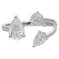 Bague ouverte en or blanc 18 carats avec diamant naturel taille poire, 1,62 carats – Bague « Toi et Moi »
