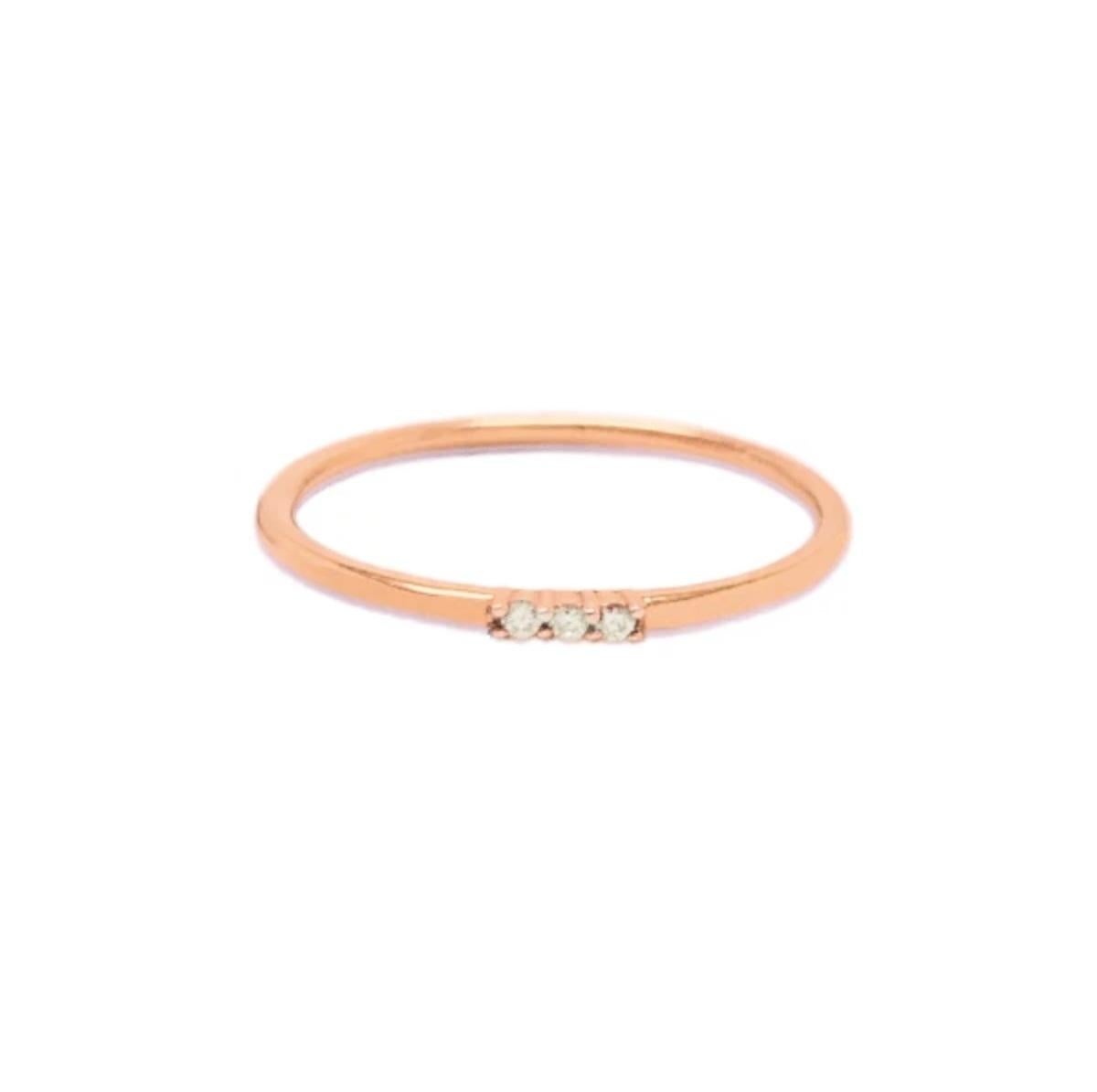 Three Diamond Gold Ring Band 14K Yellow Gold Round Thin Ring Band Women Gift. For Sale 1