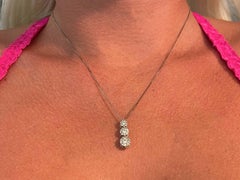 Three Diamond Halo Drop Necklace in 14k White Gold
