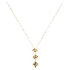 Three Diamond Necklace, 14K Yellow Gold, Simple Diamond Necklace