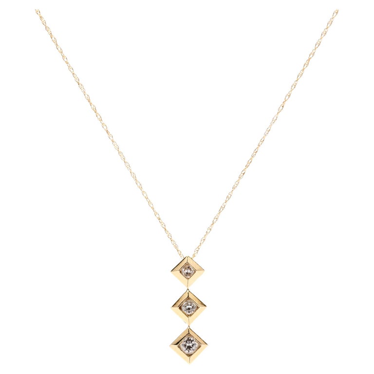 Three Diamond Necklace, 14K Yellow Gold, Simple Diamond Necklace For ...