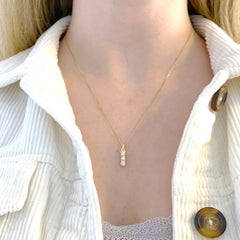 Three Diamond Necklace, Past Present Future Round Diamond Drop Pendant