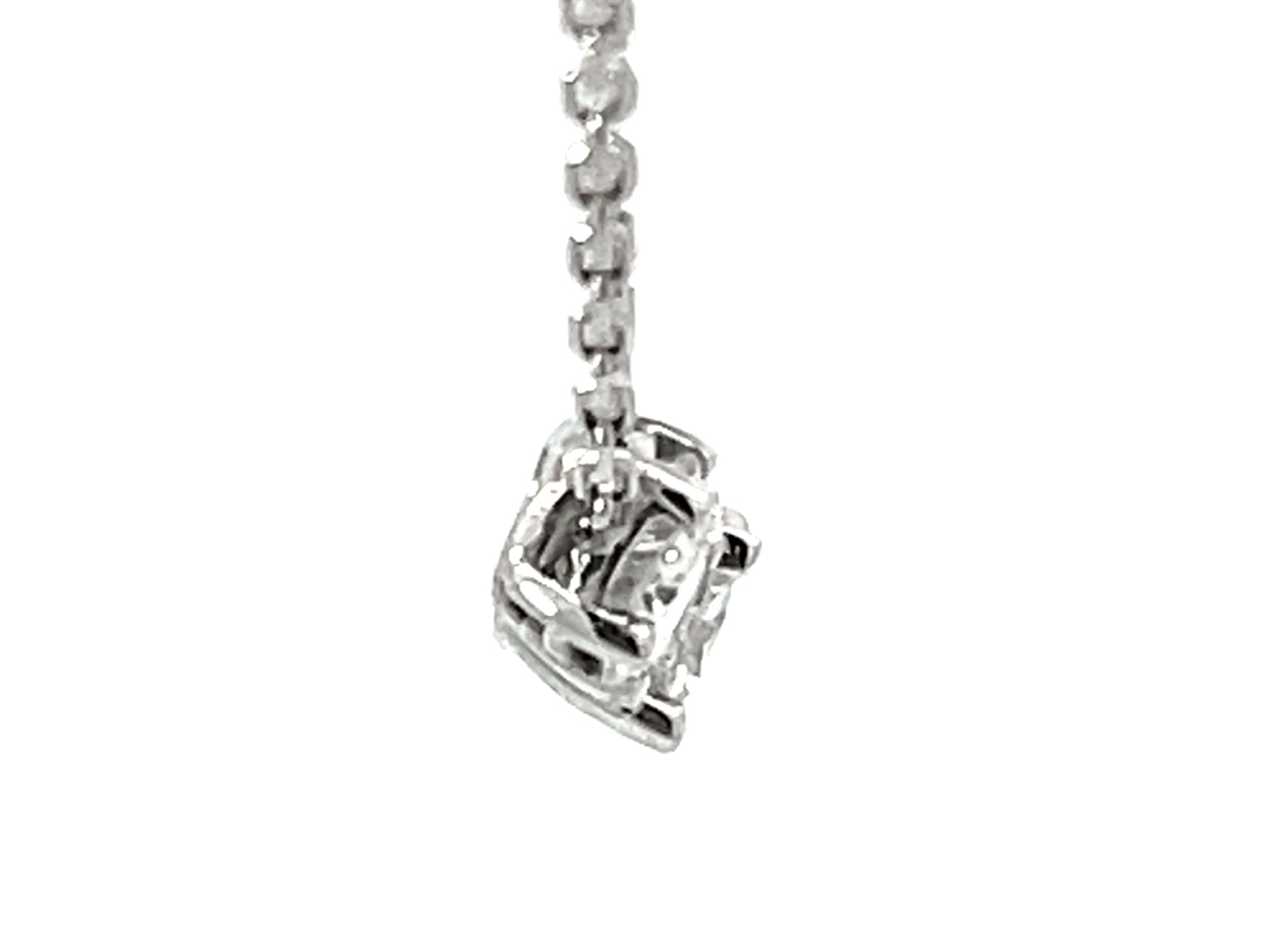 Women's Three Diamond Necklace Solid 14k White Gold For Sale